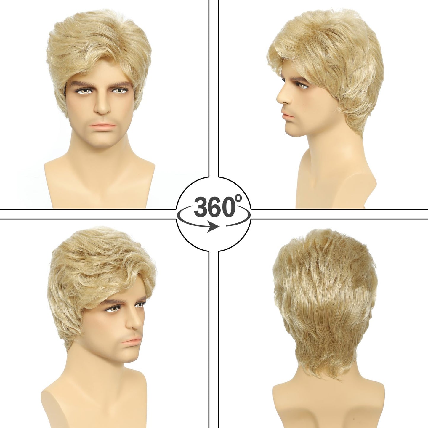 DARLIN HAIR Mens Blonde Wig, Short Blonde Wig Men Natural Layered Fluffy Synthetic Heat Resistant Halloween Cosplay Wig