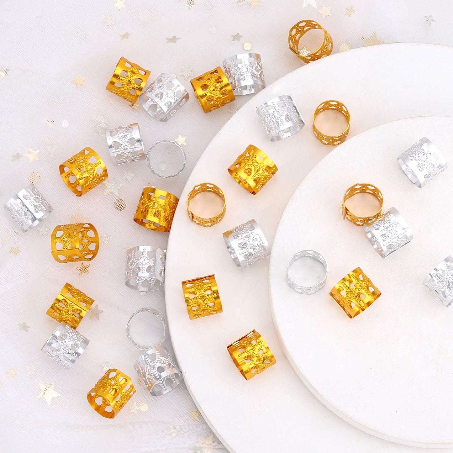 200 pcs Dreadlocks Beads Hair Braid Rings Clips Dread Locks Hair Braiding Metal Cuffs Decoration/Accessories Jewelry, Silver and Gold, unisex