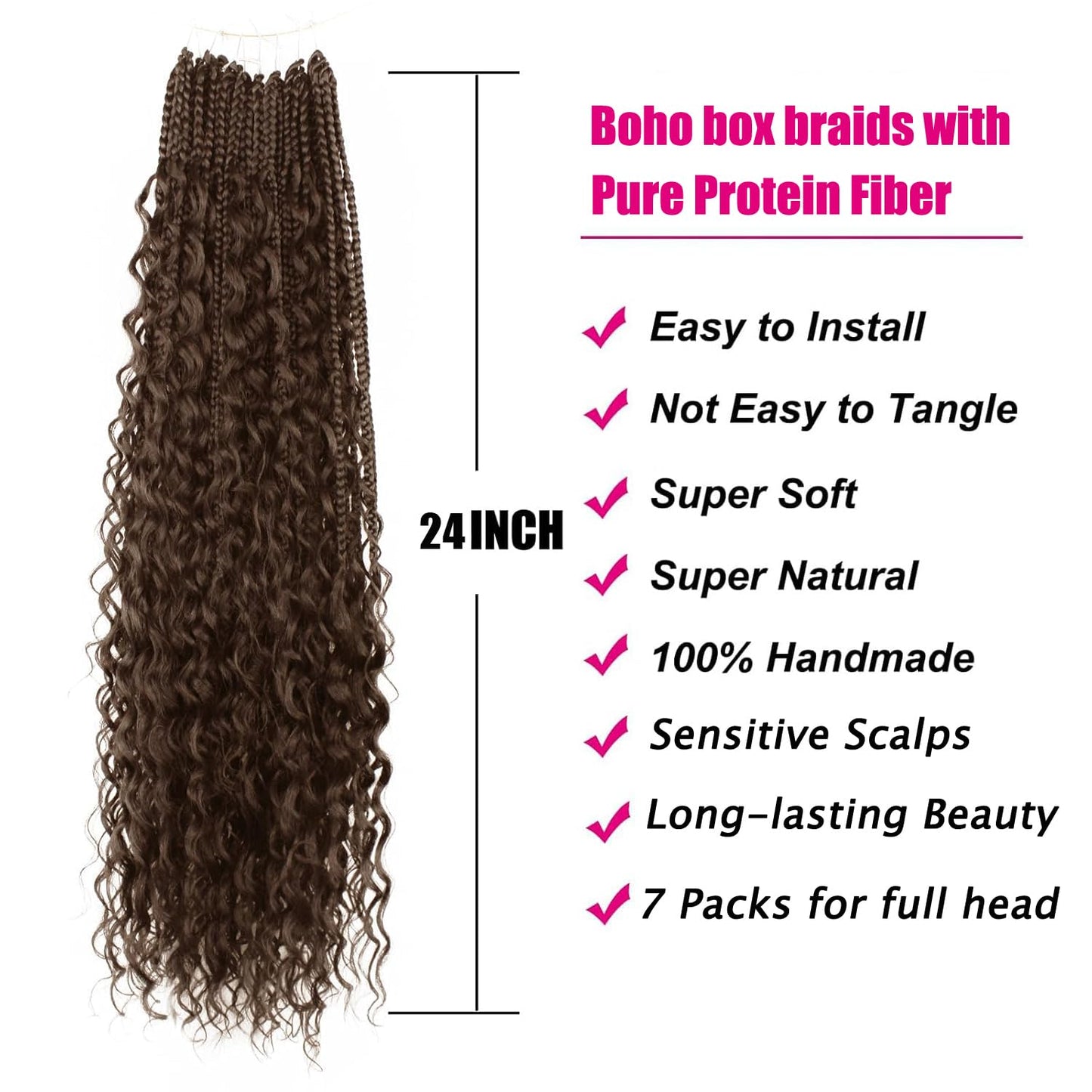 Boho Crochet Braids Pure Protein Fiber Close to Human Hair 24 Inch Goddess Box Braids with Soft Curls Bohemian Braids Crochet Hair for Black Women (24Inch #4)