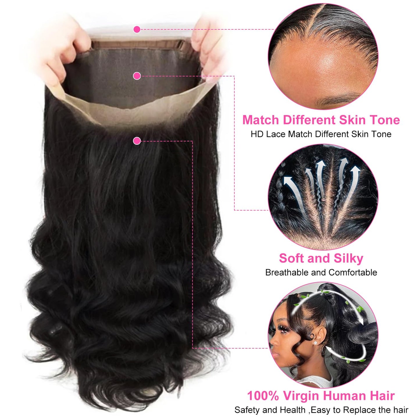32 Inch 360 Lace Wigs Human Hair 32 Inch Full Lace Wigs Human Hair 360 Body Wave Lace Front Wigs for Women 360 Lace Wigs Pre Plucked With Babay Hair 200% Density Can Make Bun And High Ponytail