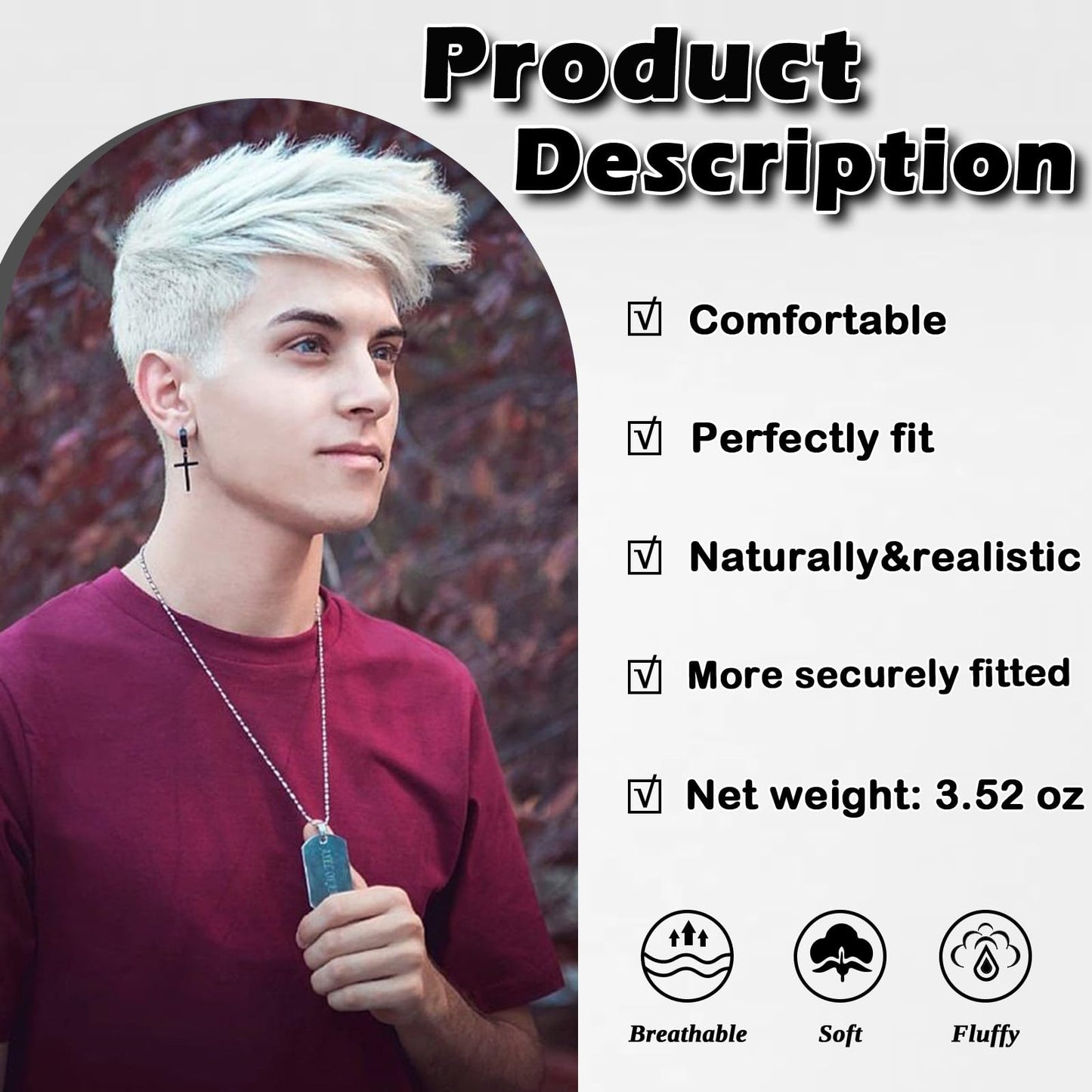 DARLIN HAIR Mens Wigs Short White Wig Men Synthetic Heat Resistant Layered Natural Halloween Cosplay Costume Wig