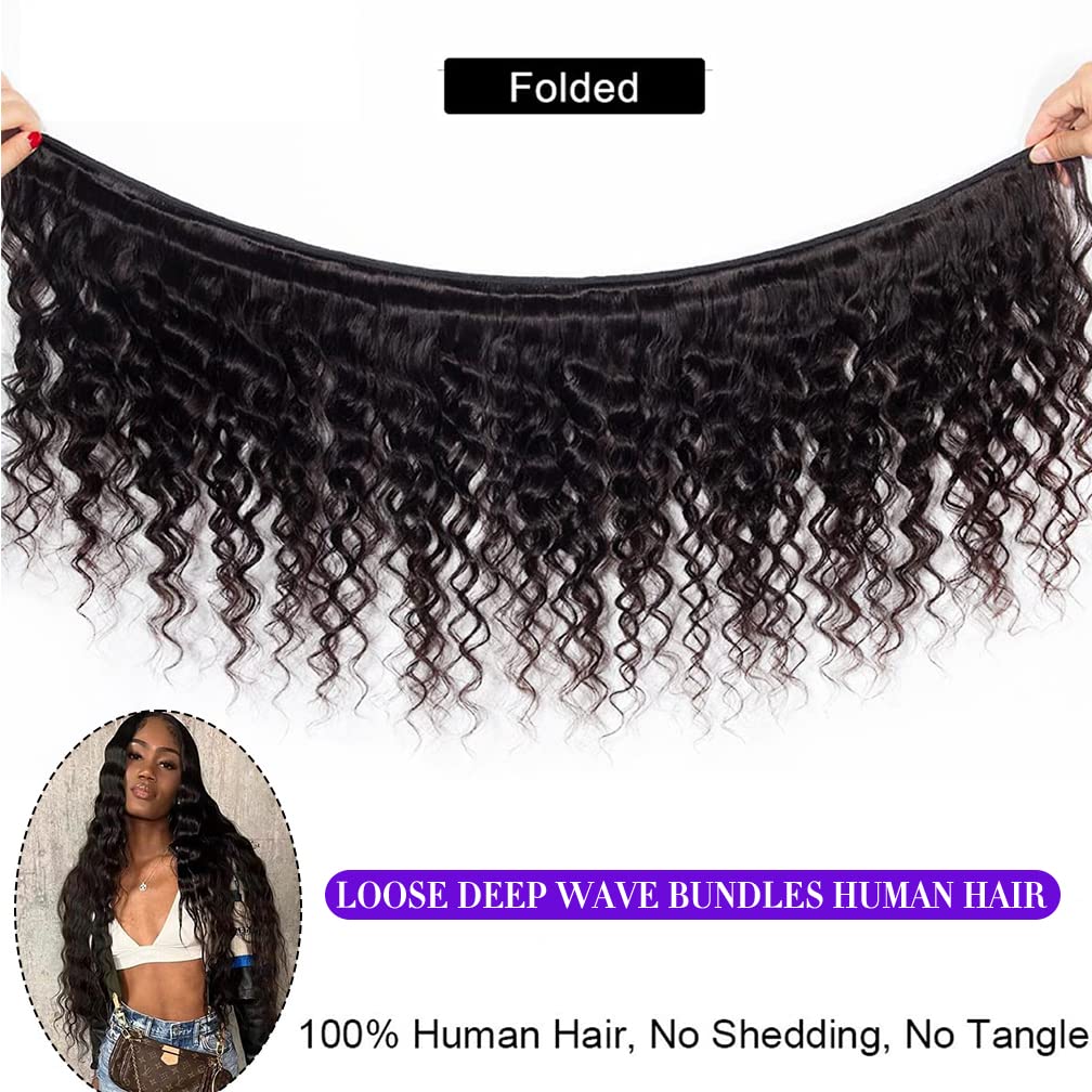 Loose Deep Wave Bundles 26 28 30 with 22 Closure Pre Plucked with Baby Hair Best Brazilian Human Hair Bundles with Closure Loose Deep Unprocessed Virgin Human Hair Bundles with Closure Free Part