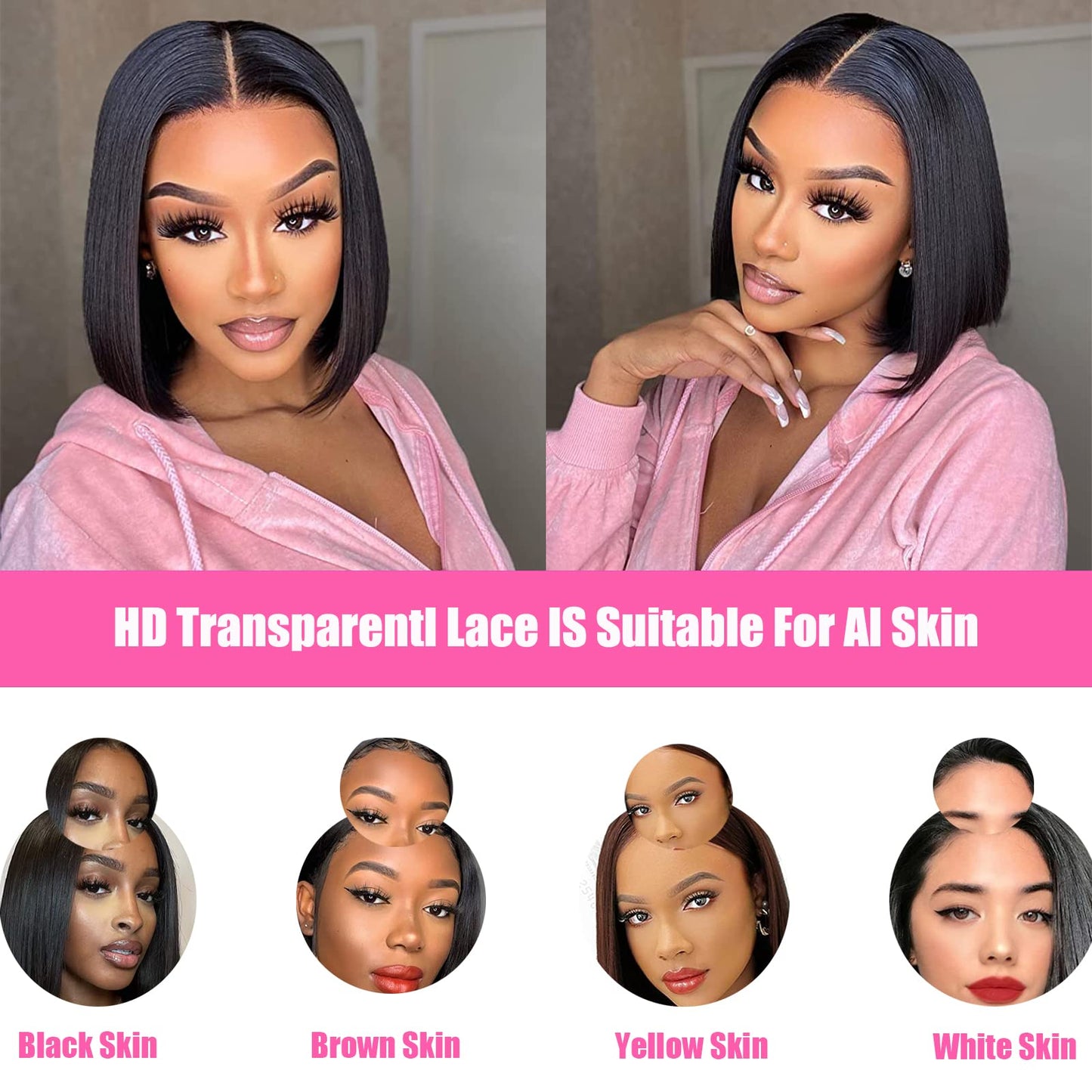 Bob Wig Human Hair Glueless 6x6 Hd Lace Closure Bob Wigs for Women Pre Plucked Bleach Knots Straight Short Bob Lace Front Wigs with Baby Hair Unprocessed Brazilian Virgin Hair Natural Black 12 Inch