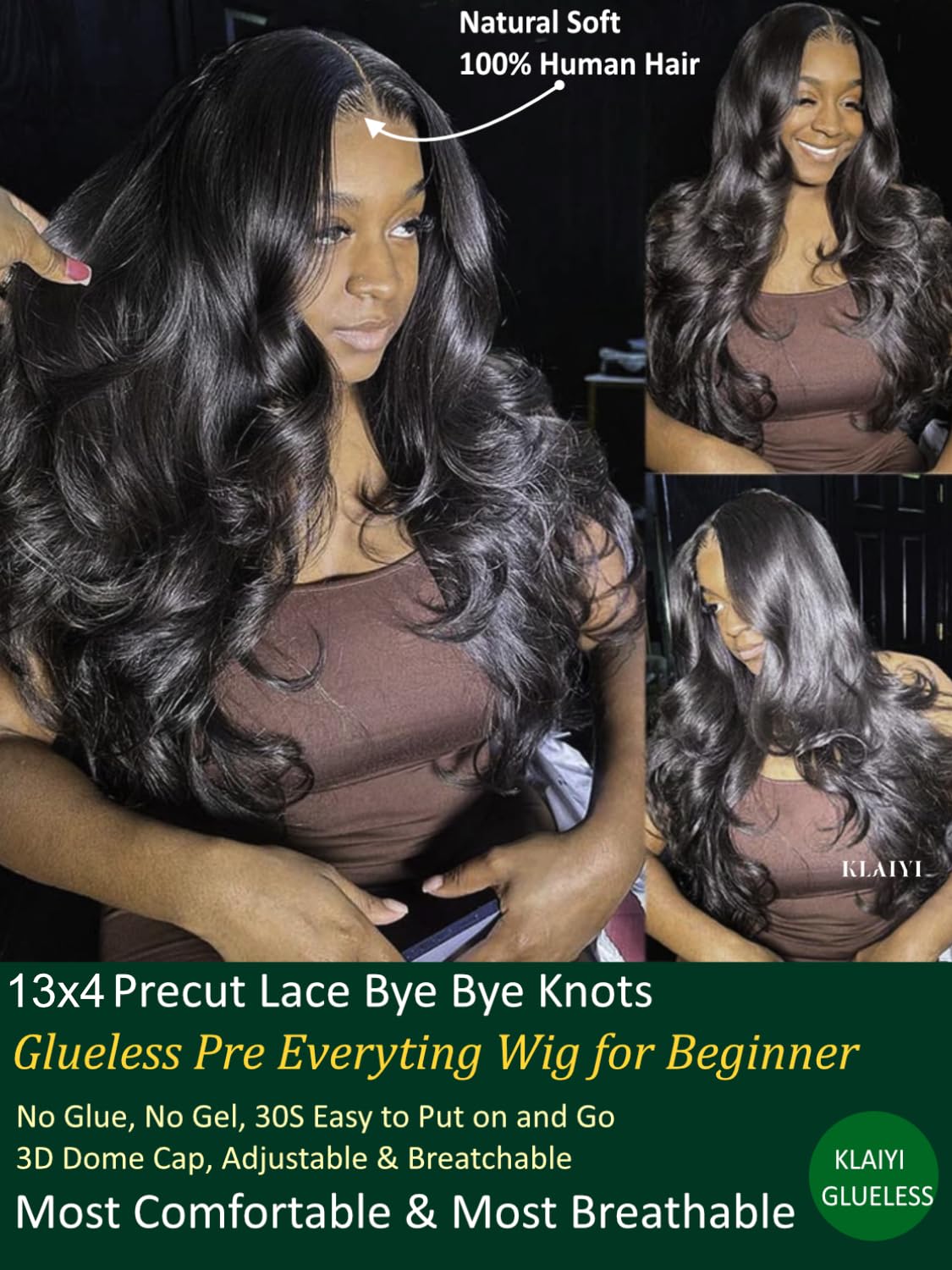 KLAIYI Wear And Go Glueless Wig Bye Bye Knots 13x4Precut Lace Front Wigs Human Hair Loose Body Wave Wig Pre Bleached Pre Everything Pre Plucked with Baby Hair 3S Ready to Wear Beginner Friendly 28Inch