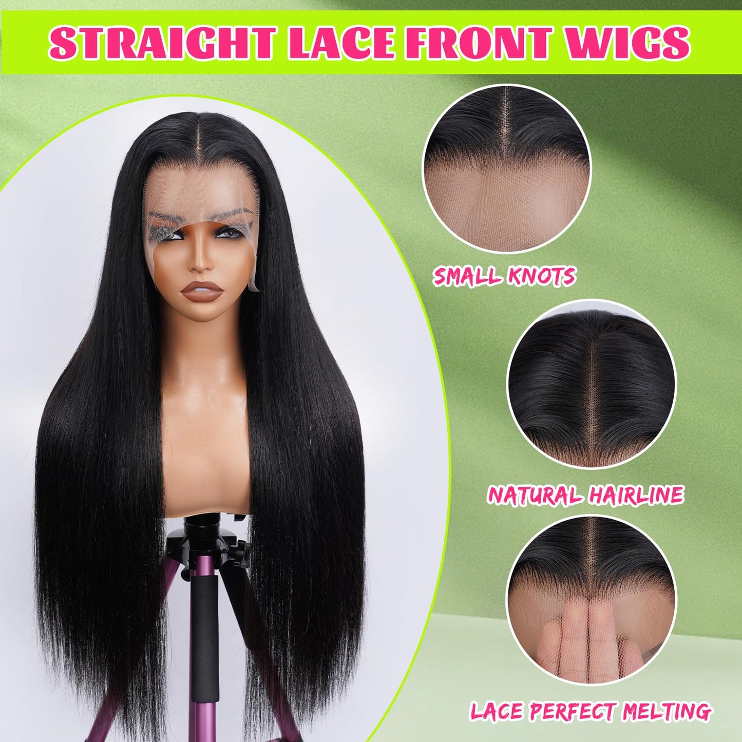 CabeDuck 26 Inch Straight Wigs Human Hair Pre Plucked Straight Lace Front Wigs Human Hair 13x4 HD Lace Frontal Wig for Women Natural Color