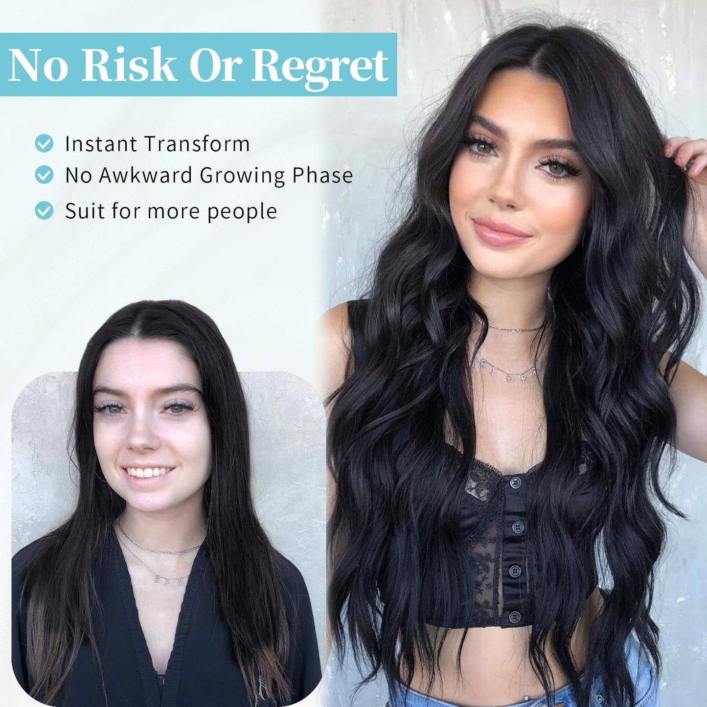 AISI HAIR Black Wig for Women, Long Wavy Lace Hairline Wig, 26 Inch Middle Part Synthetic Heat Resistant Wig for Daily Party