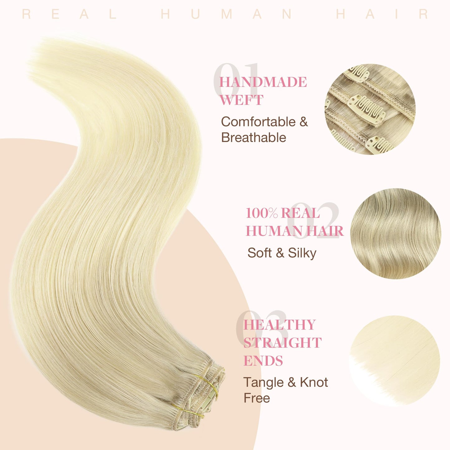 GOO GOO Clip in Hair Extensions Real Human Hair, Remy Human Hair Extensions Clip ins for Women, Natural Human Hair, 14inch 120g 7Pcs, 17/22/60 Balayage Ash Blonde to Golden Blonde and Platinum Blonde