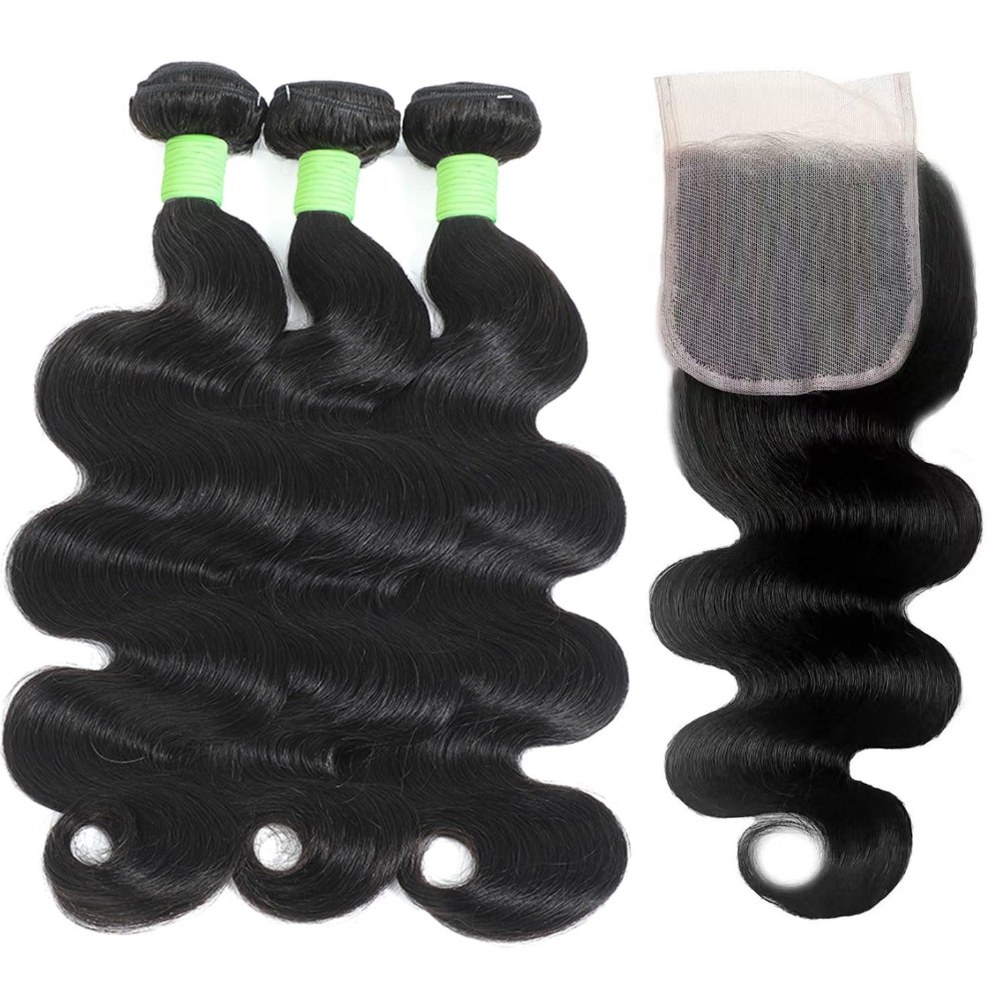 Tryfey Human Hair Bundles with Closure Body Wave (12 14 16+10,Free Part) 12A Grade 100% Unprocessed Brazilian Virgin Hair 3 Bundles Deals Real Human Hair Extensions For Black Women Natural Black