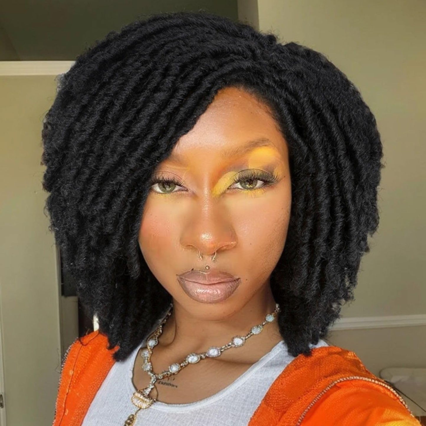 WIGER Dreadlock Wig Short Faux Locs Twist Wigs For Black Women Afro Braided Curly Synthetic Wigs For African American Women Daily Party Use(6 inch,1B)