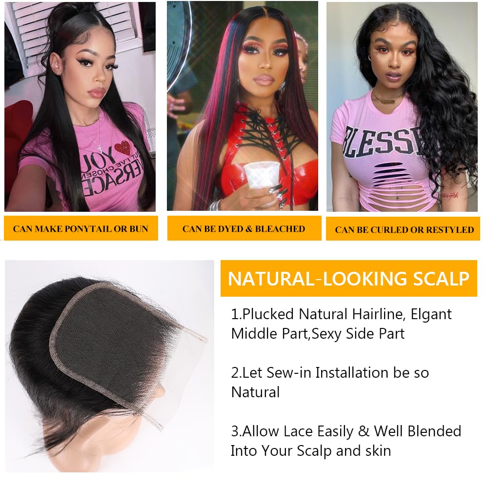 QTHAIR 14A Virgin Straight Hair Transparent Hd Lace Closure (20inch) 4x4 Free Part 130% Density Top Swiss Lace Natural Black Color Straight Human Hair Closure with Baby Hair
