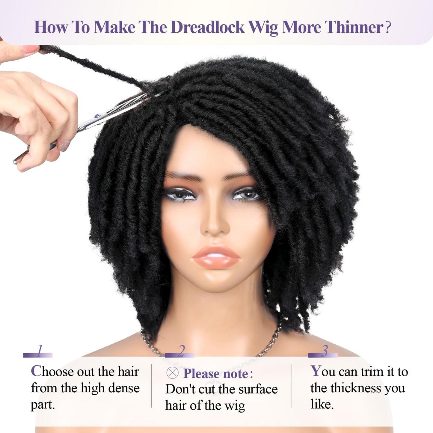 WIGER Dreadlock Wig Short Faux Locs Twist Wigs For Black Women Afro Braided Curly Synthetic Wigs For African American Women Daily Party Use(6 inch,1B)