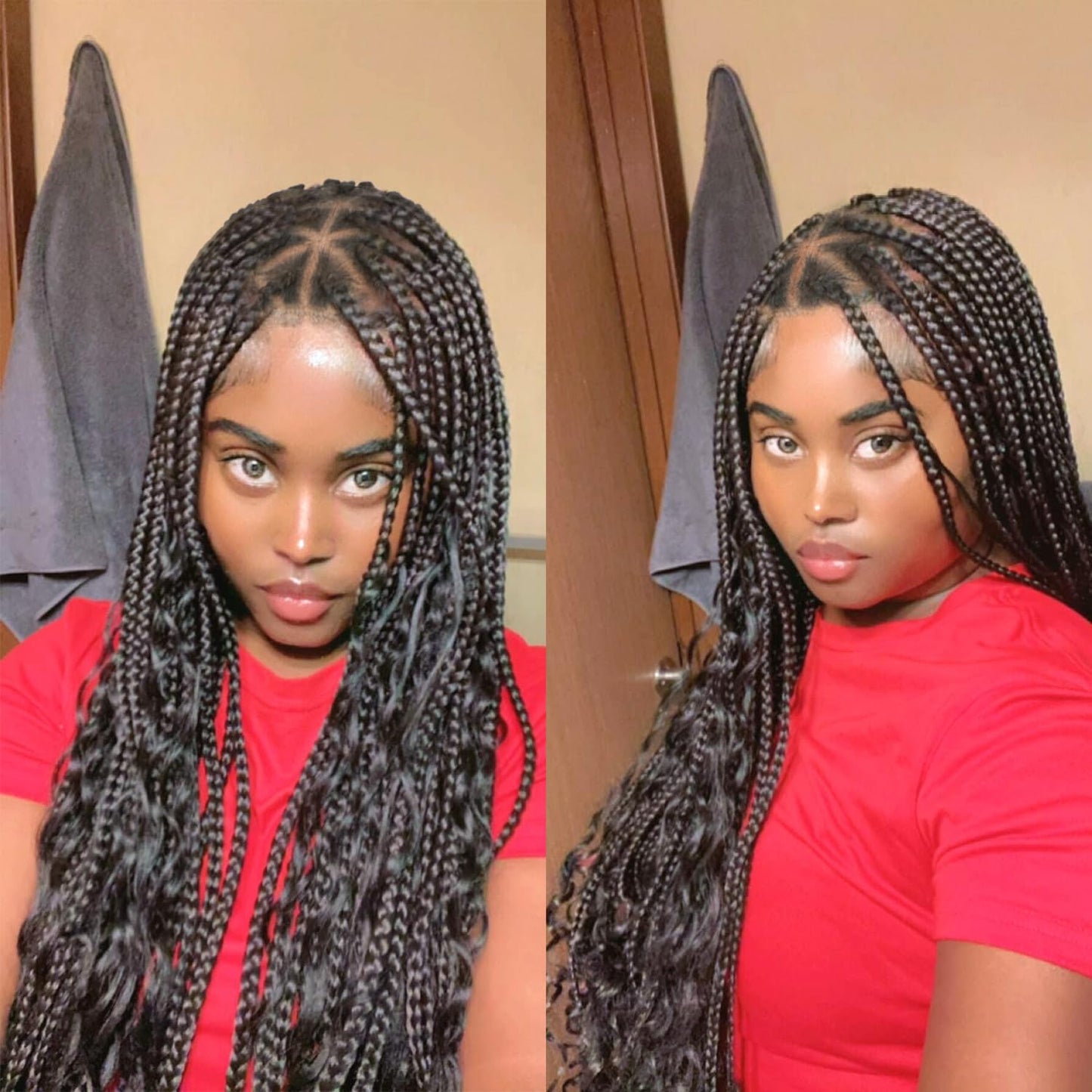 Olymei Boho Braided Wigs for Black Women Knotless Braided Wigs Box Braid Wig with Baby Hair Full Double Lace Black Boho Braided Wig Premium Synthetic Lace Braided Wig,36" Double Lace