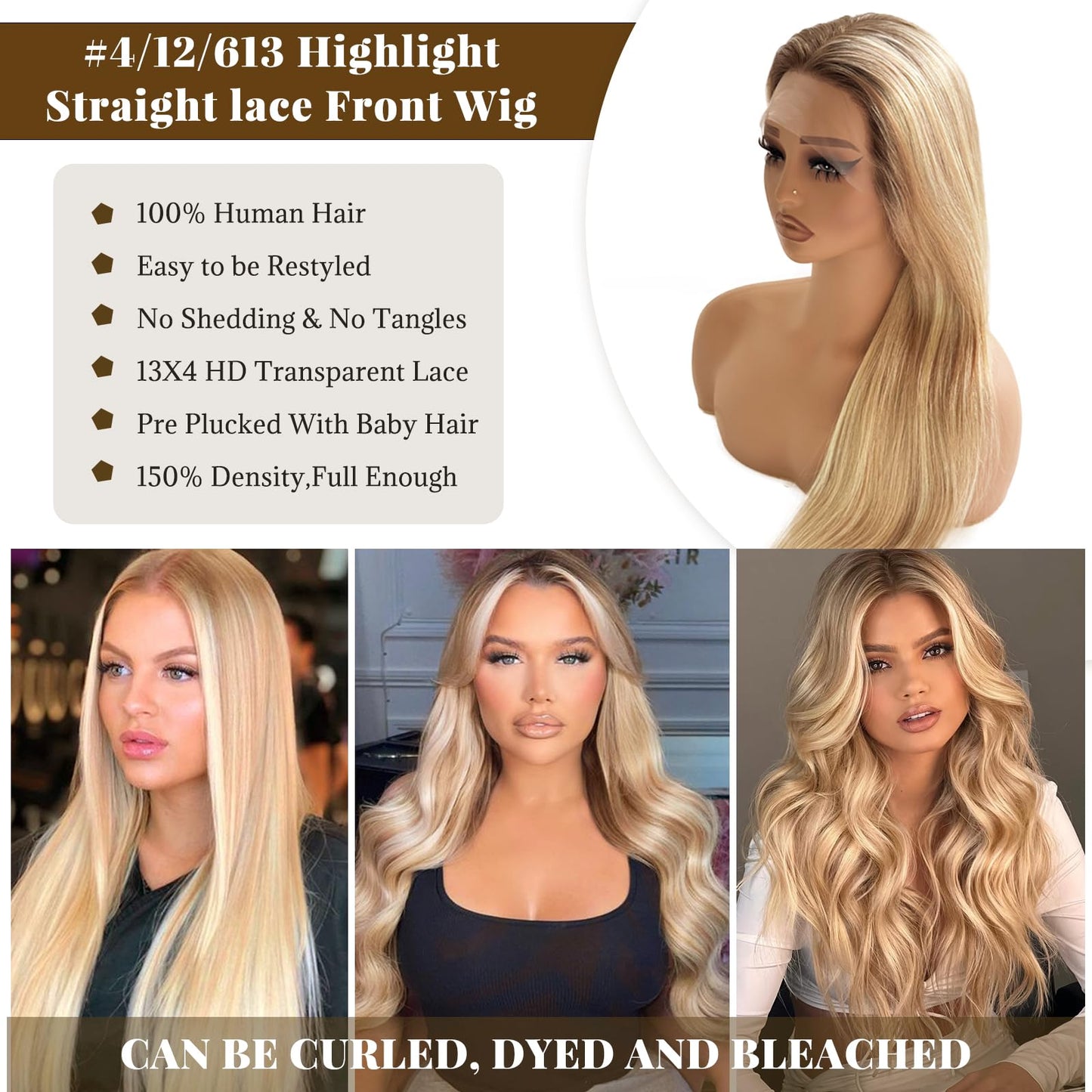 Belaved Wigs Human Hair Highlight Lace Front Ombre 13x4 Straight HD Lace Front Wig Golden Brown to Blonde Balayage Lace Frontal for Women 150% Density Glueless Pre Plucked with Baby Hair 16 Inch