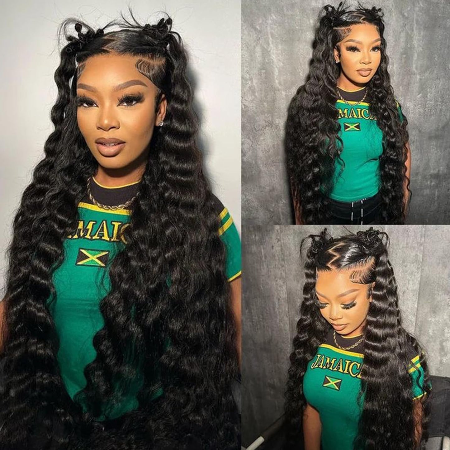 Beaushine 10A Bundles Human Hair Loose Deep Curly 3 Bundles with Closure-20 22 24+20inch, Brazilian Raw Human Hair Deep Wave hd Lace Closure with Quick Weave Sew in Hair Extensions Natural Black Color