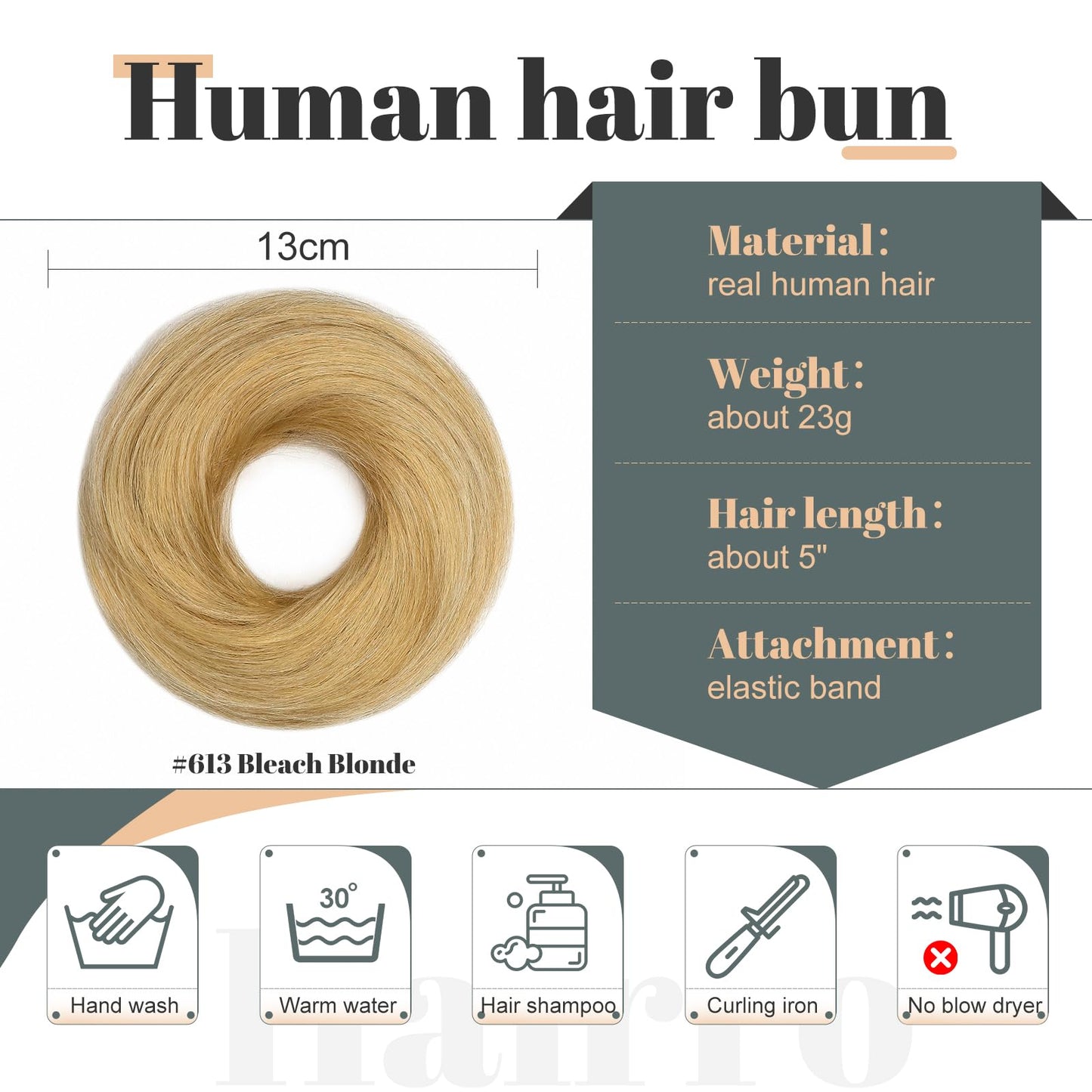 Hairro Human Hair Bun Hair Piece Remy Hair Bun Scrunchies Real Updo Hairpieces Wavy Stretchy Hair Bun Donot Elegant Chignon with Elastic Rubber Band Hair Accessory For Women 1PC 23g #613 Bleach Blonde