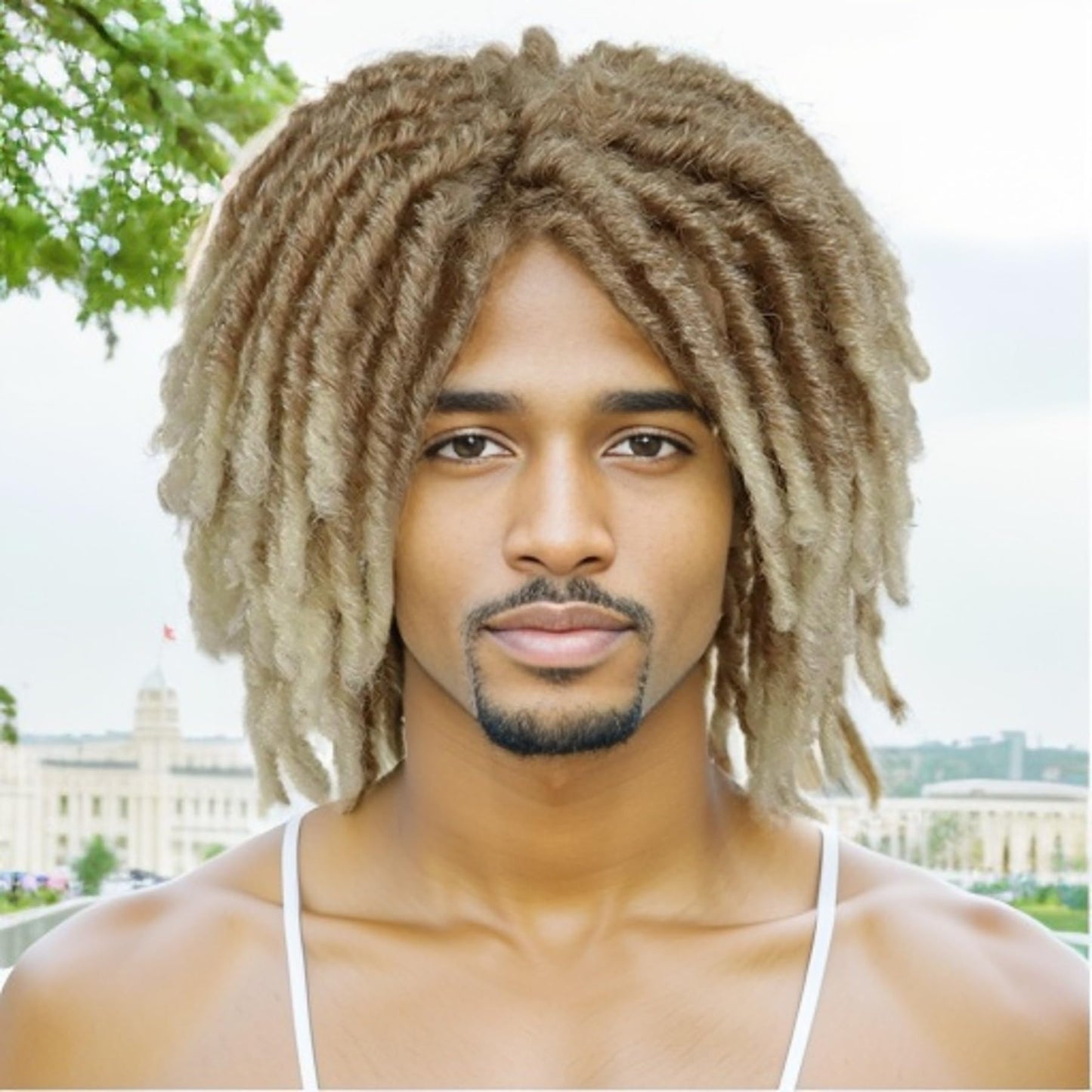 GNIMEGIL Synthetic Rasta Hair Mens Dreadlock Wigs Medium Length Colly Braided Wigs for Man Guys Fake Dreads Faux Loc Wig Ombre Blonde Wig