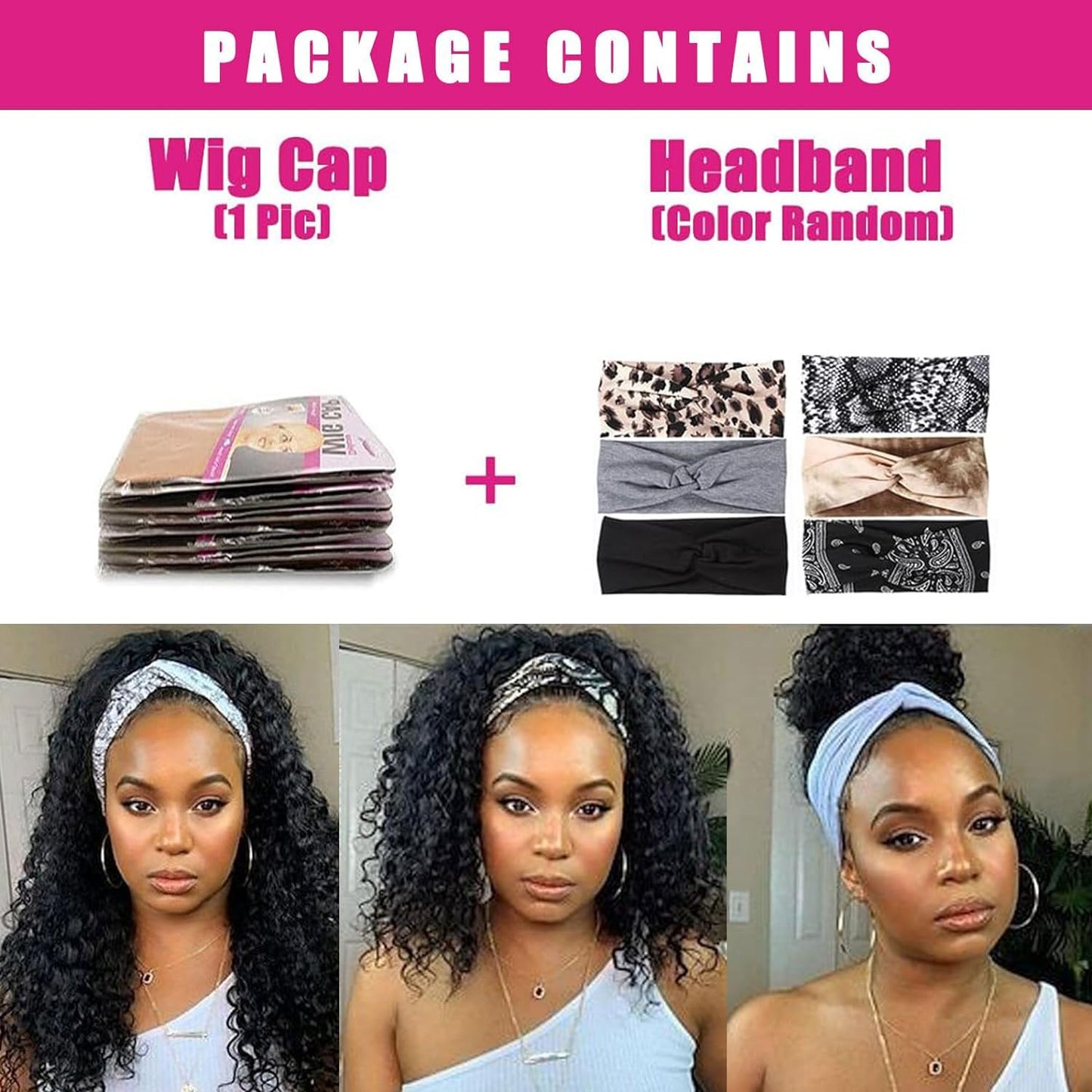 AISI QUEENS Headband Wig Human Hair For Black Women Jerry Curly Wigs Easy Wear Glueless Human Hair None Lace Front Wig Short Curly Headband Wigs (10 Inch, Curly Headband Wigs)