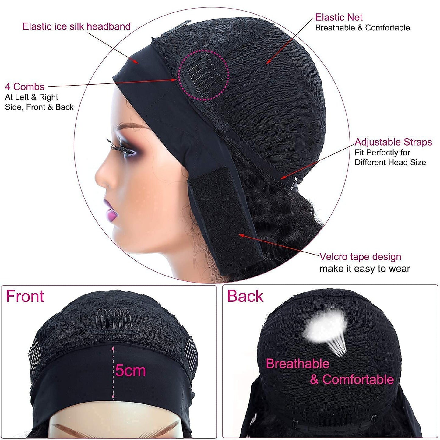 SWEETGIRL Curly Headband Wig Human Hair Wigs for Women Short Curly Bob Headband Wigs Ready to Wear and Go Glueless Half Wig 150% Density Natural Black 6 Inch