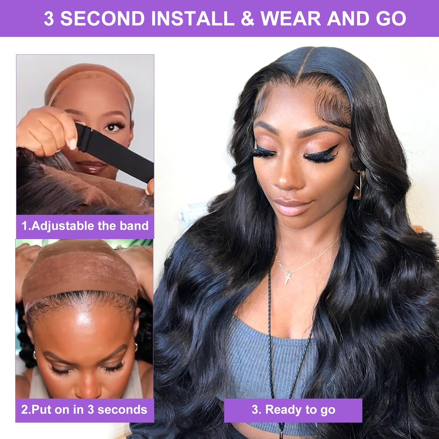 ONECHULY Wear and Go Glueless Wigs Human Hair Pre Cut 8x5 HD Lace Front Wig for Beginners 180% Density Body Wave no Glue Lace Wigs Human Hair 30 Seconds to Wear Beginner friendly 28inch