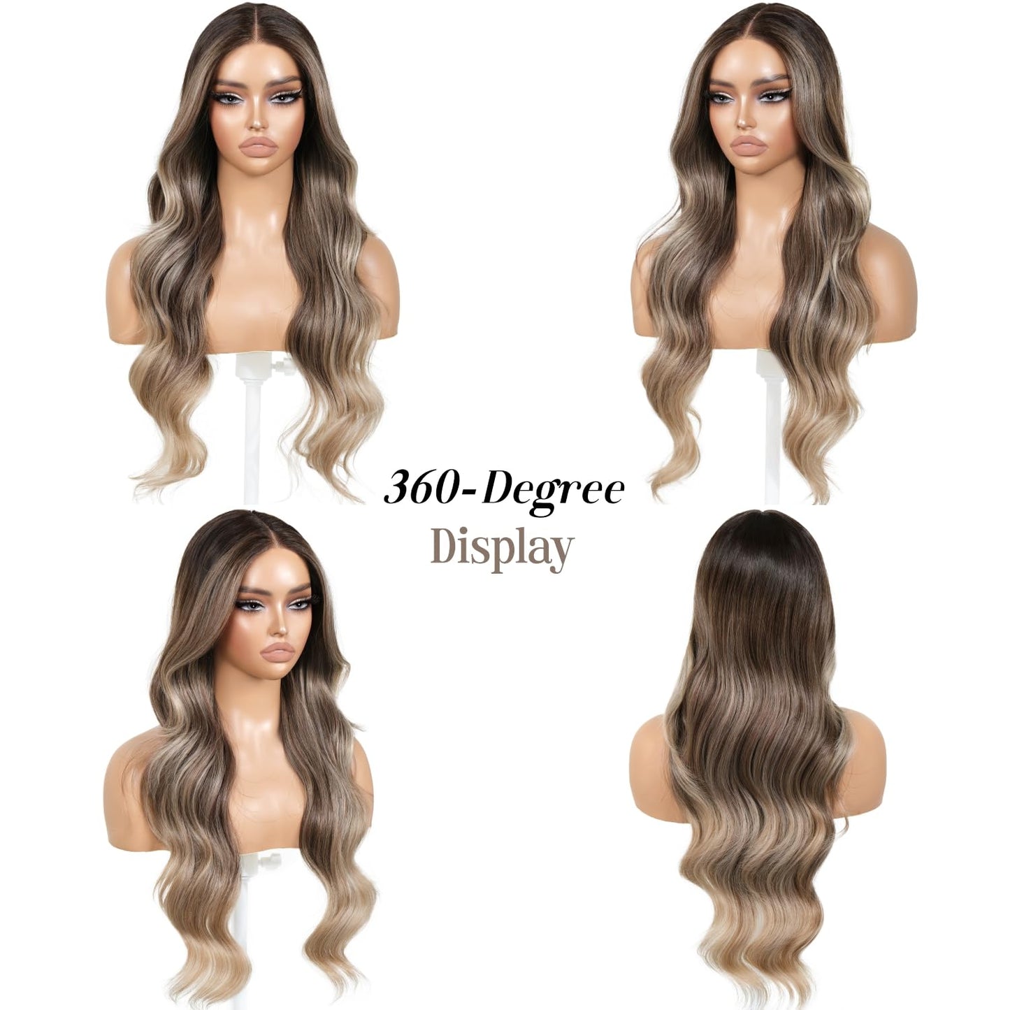 ENCOUNTERU Pre Cut Lace Glueless Wig Wear and Go Synthetic Lace Front Body Wave Ombre Brown Wig with Bangs Pre Plucked Glueless Ready to Wear Wigs for Women Middle Part 26 Inch