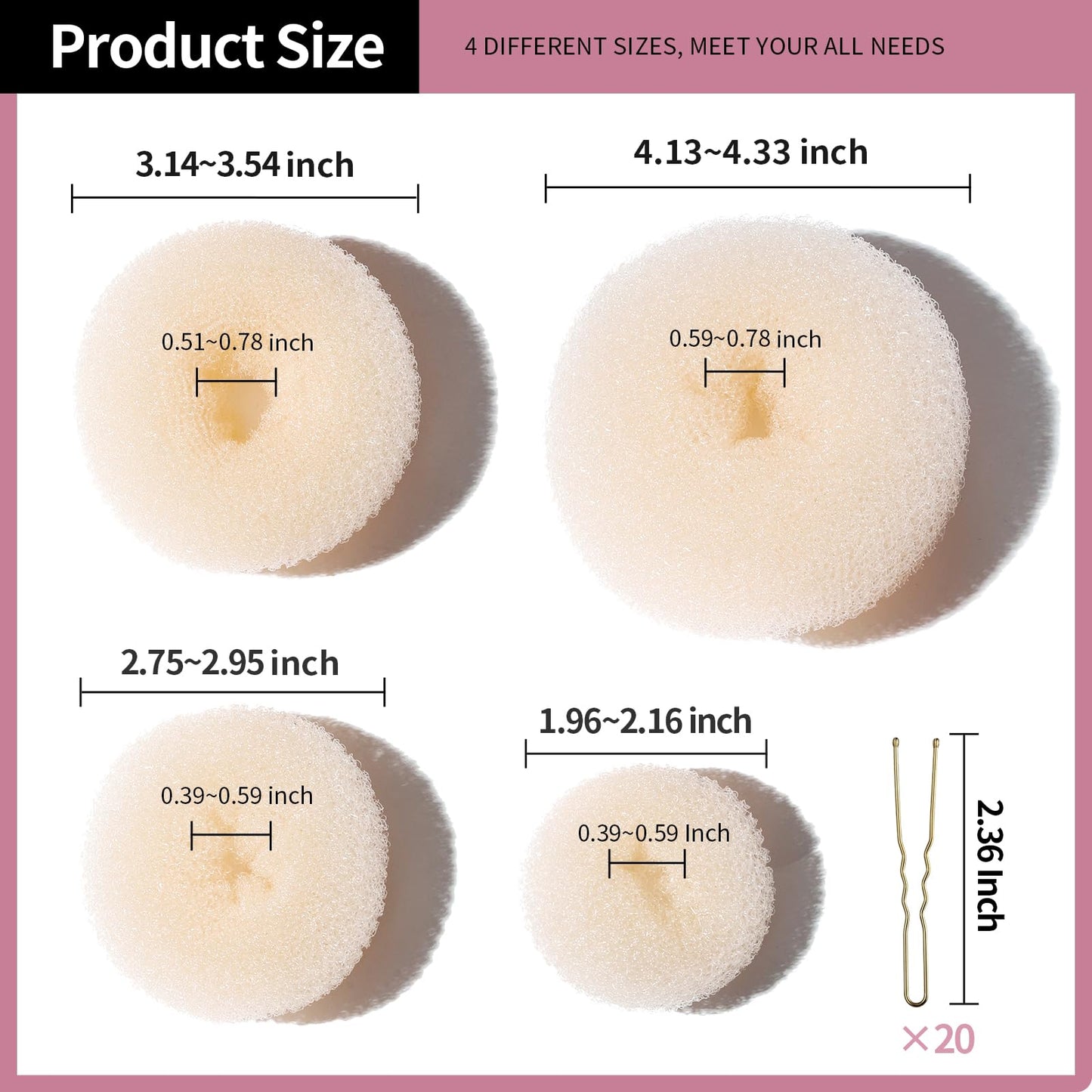 Teenitor Hair Bun Shaper Set with Extra-large, Large, Medium, Small Doughnuts Ring Stylers, 20pcs Blonde Large Bobby Pins