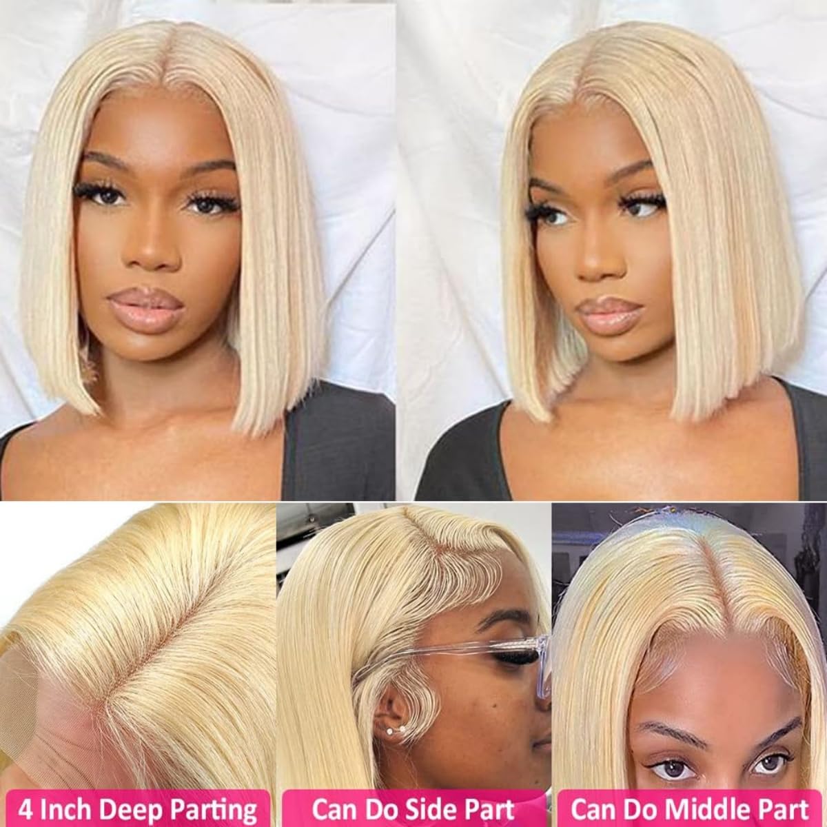 Hoscod Straight 613 Bob Wig Human Hair 180% Density 13x4 HD Transparent Lace Front Wig Blonde Bob Wig Human hair Pre Plucked Glueless Wigs with Baby Hair 10 Inch Short Lace Frontal Bob Wigs for Women