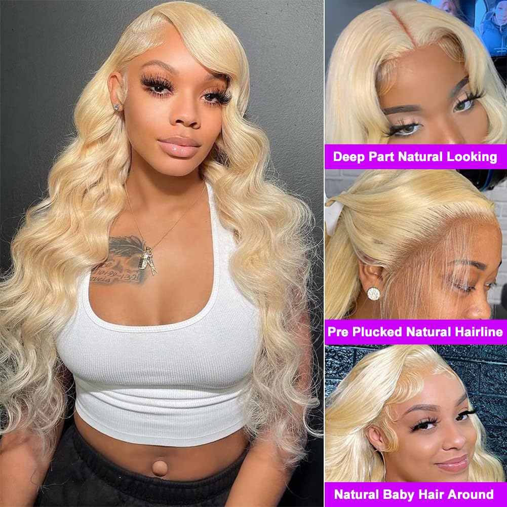 Blonde Lace Front Wig Human Hair 613 Body Wave HD Lace Frontal Wig Pre Plucked With Baby Hair 13x4 Free Part Full Lace Front Wigs for Women 200% Density 26inch