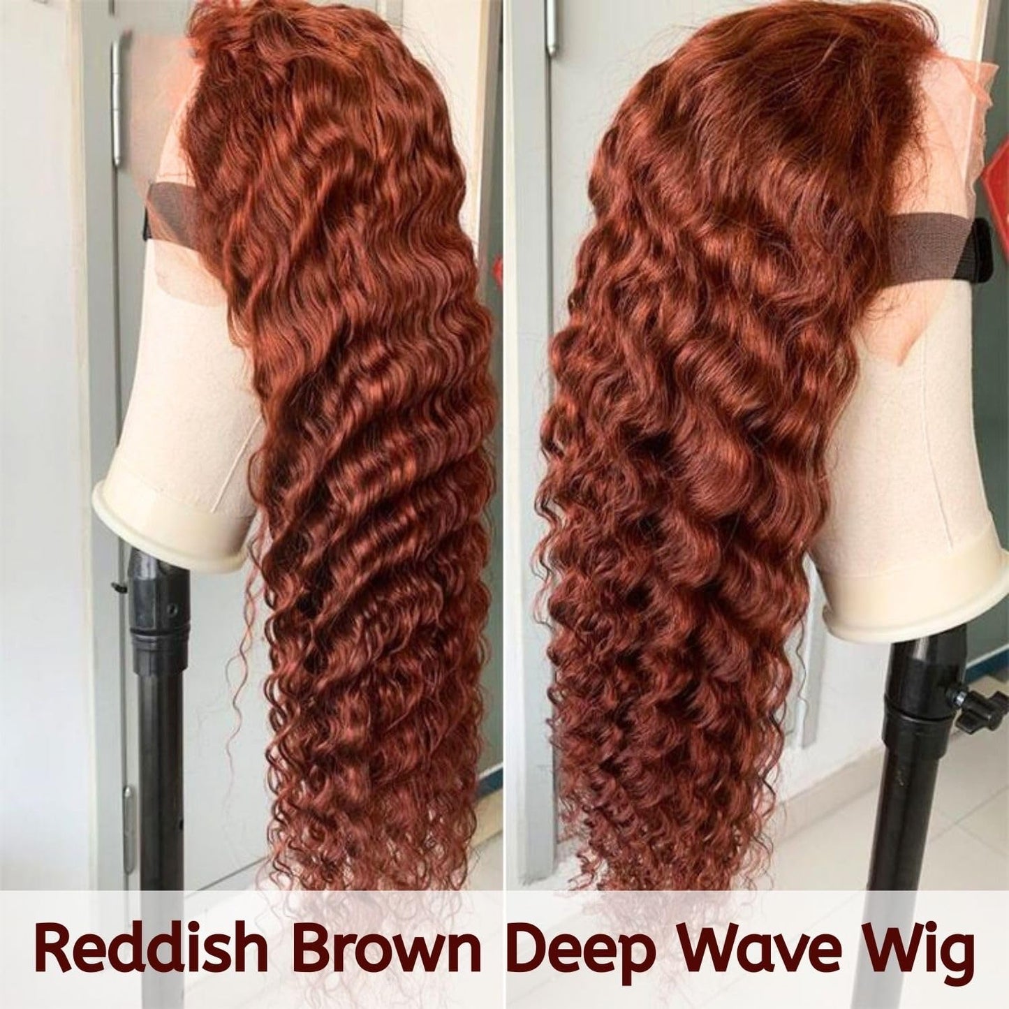 PYY Reddish Brown Deep Wave 13x4 Lace Front Wig Human Hair 33# Auburn Color – Glueless Pre Plucked, Soft Tangle-Free Raw Human Hair, Beginner Friendly, Natural Hairline, Effortless Glam Look 32 Inch