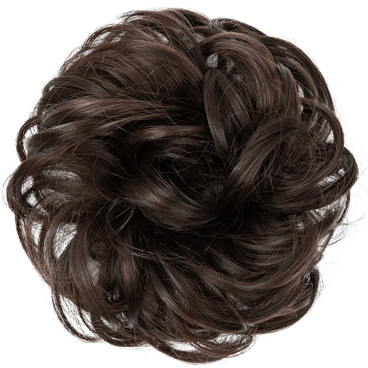 CJL HAIR Large Messy Bun Hair Piece Wavy Curly Scrunchies Synthetic Chignon Ponytail Hair Extensions Thick Updo Hairpieces for Women (Wavy, Curly, Dark Brown)