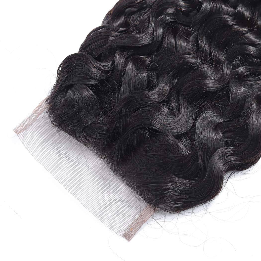 QTHAIR 14A Water Wave Transparent HD Lace Closure 4x4 Lace Closure Free Part Closure Water Wave Human Hair Closure 14" #1b 150% Density Unprocessed Wet and Wavy Virgin Human Hair Lace Frontal Closure