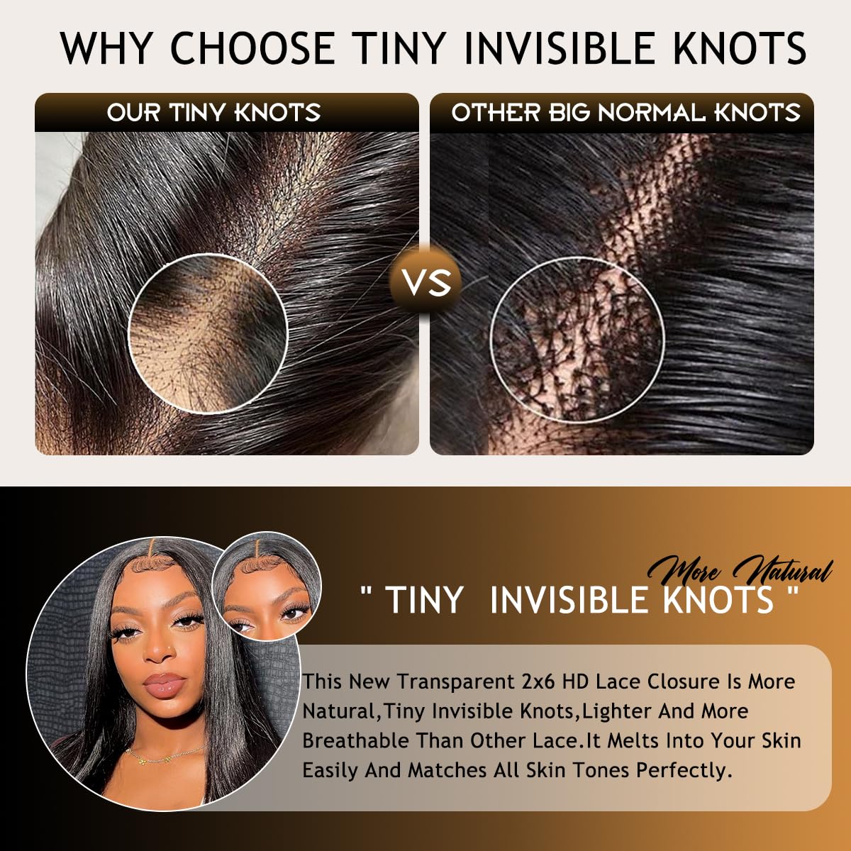 Tiny Knots Deep Middle Part Transparent 2x6 HD Lace Closure Straight Human Hair Pre Plucked