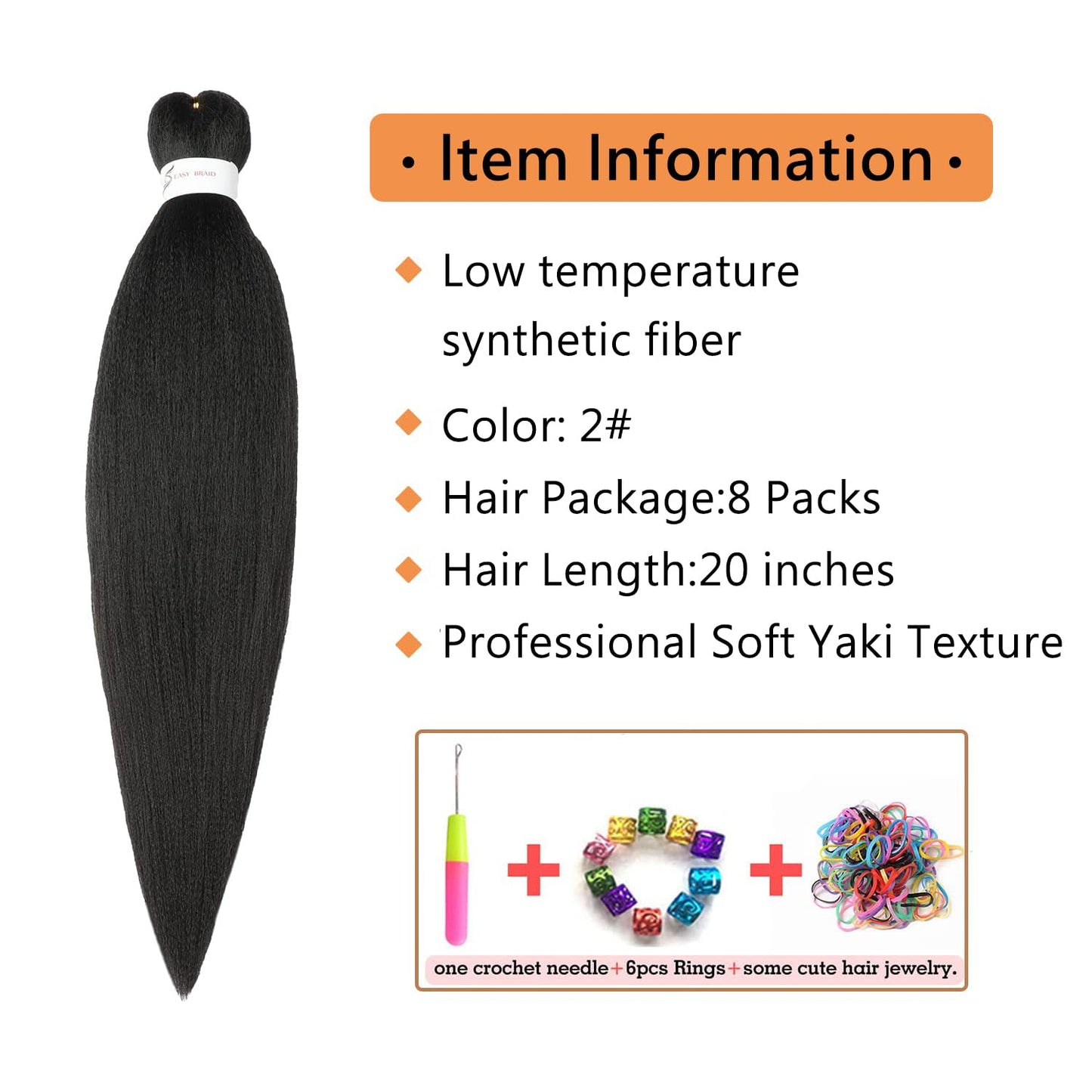 Ubeleco Pre-stretched Braiding Hair, 20" - 8 Packs Professional Synthetic Hot Water Setting, Soft Yaki Texture,No Itch Braiding Hair (20in,#2)