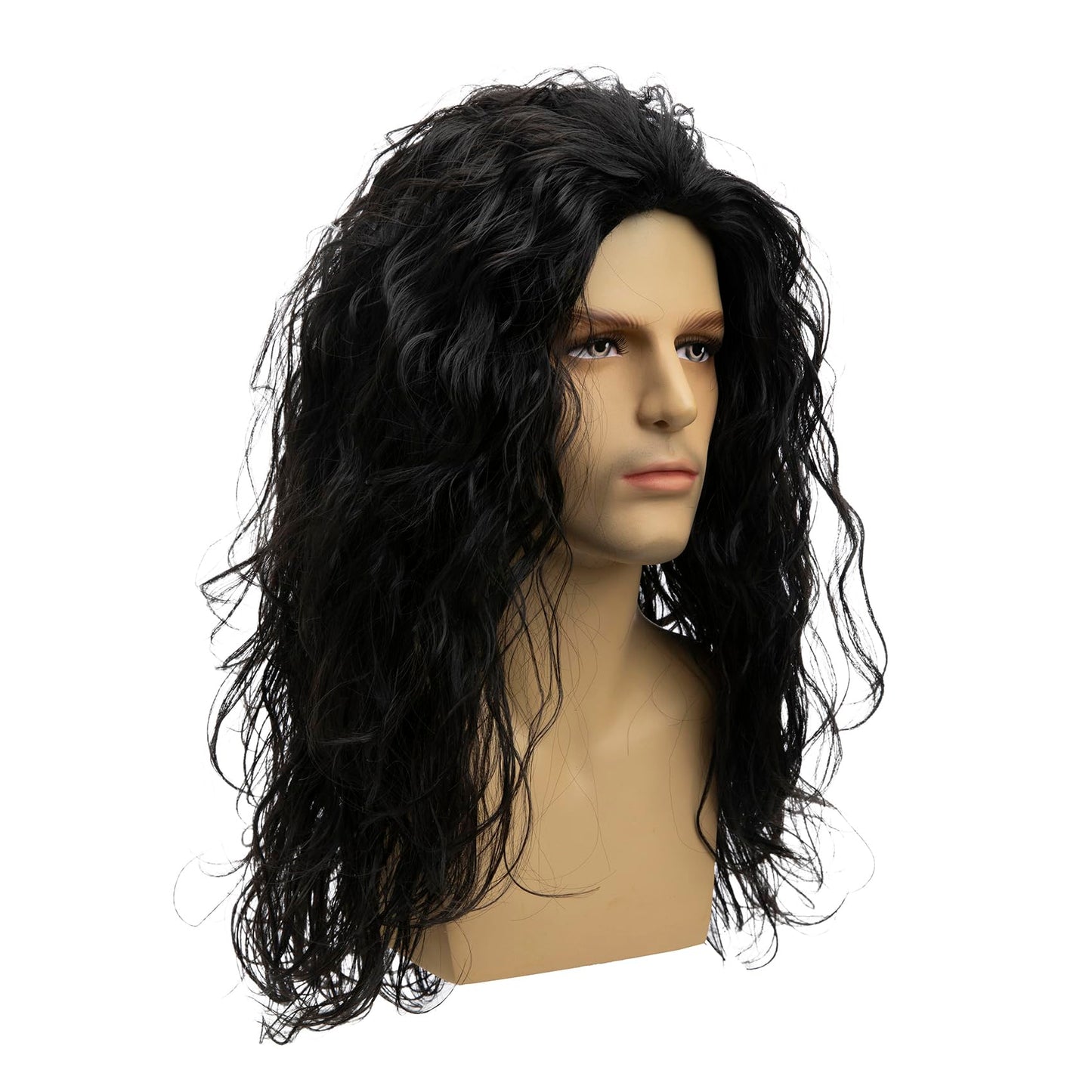 Baruisi Long Curly Wavy Black Wigs for Men Synthetic Natural Party Halloween Cosplay Hair Wig