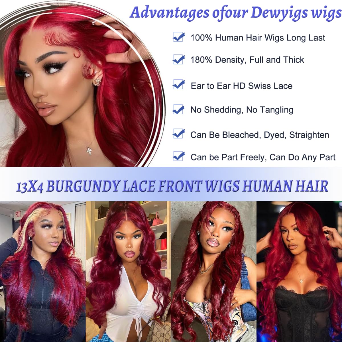 Dewyigs 28 Inch 99J Burgundy Lace Front Wigs Human Hair 13x4 HD Transparent Body Wave Lace Front Wigs Human Hair Pre Plucked 99j Burgundy Red Wine Glueless Human Hair Wigs for Women