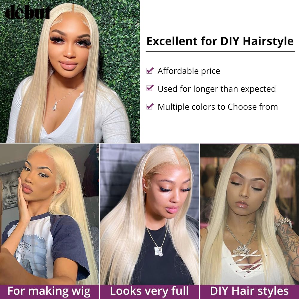 DÉBUT Silky Straight Synthetic Hair 6 Bundles with Lace Front Closure 613 Color Long Straight Hair Bundles Weave with Hand-Tied Middle Parting Lace Closure