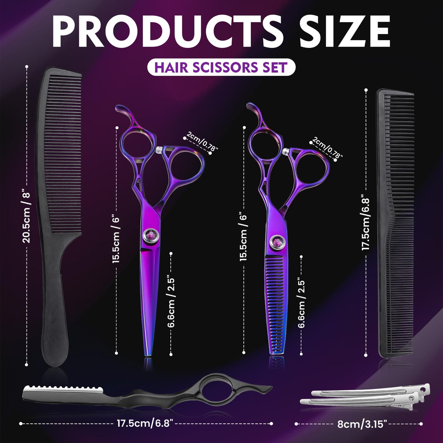 Dragon Creek Hair Cutting Thinning Scissors Set Haircut Texturizing Blending Hairdressing Shear Kit Professional for Stylist, Hairdresser, Men, Women, Kids Salon Barber Home Purple 9pcs 6"