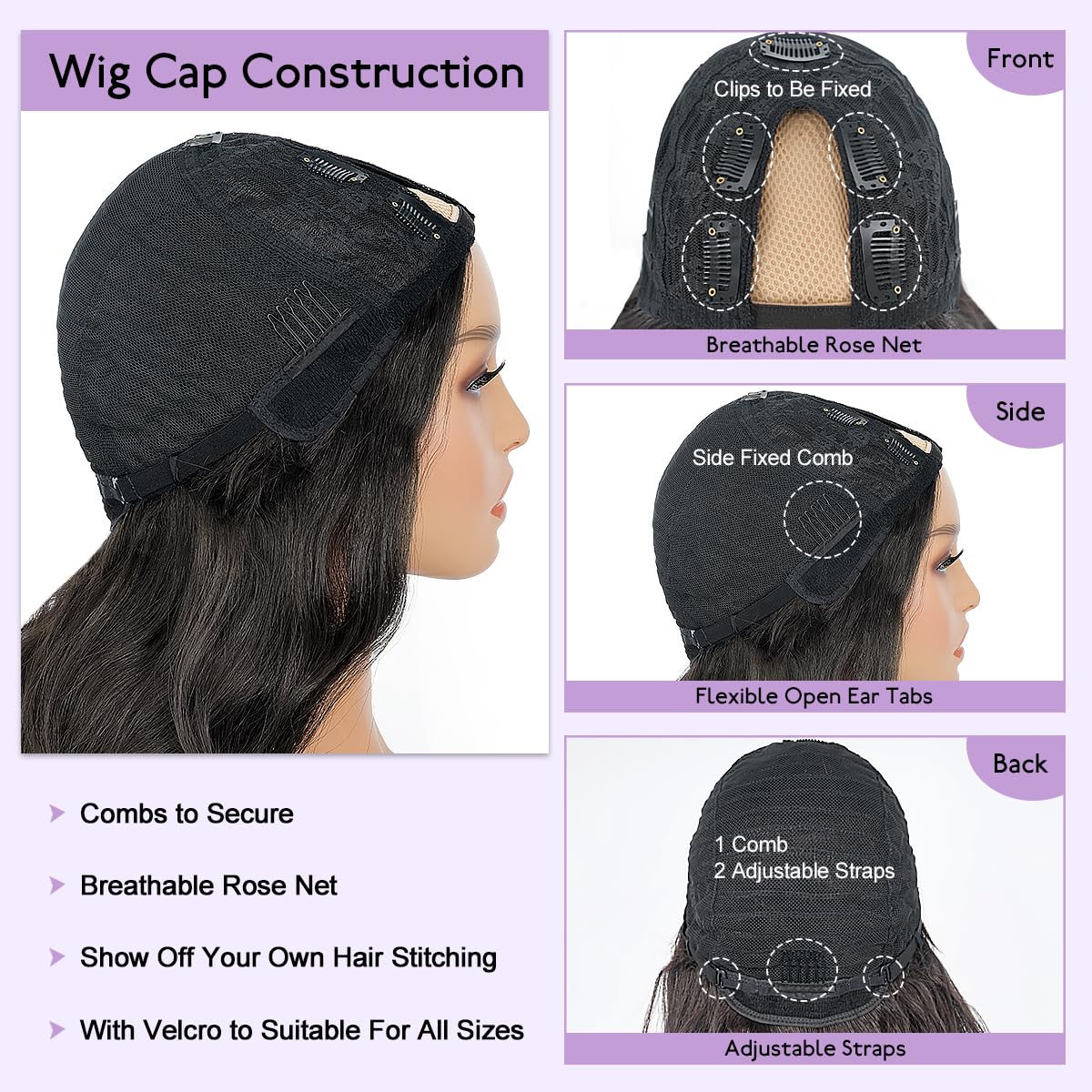 Emistar Long Wave V Part Wig, Natural Looking U Part WigSoft Synthetic Hair as Human Hair, Wear And Go Glueless Half Wigs for Black Women (Black, 14 Inch)