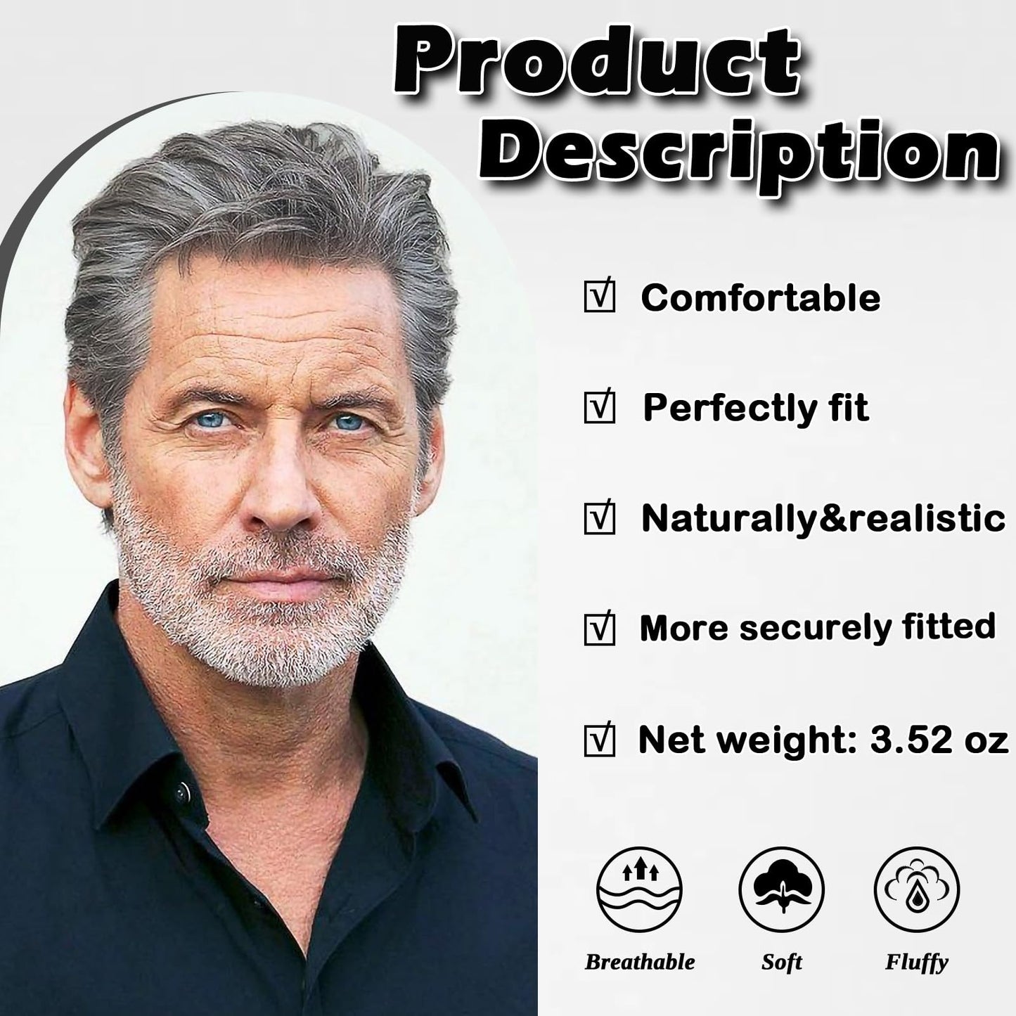 Grey Men's Wig,Short Silver Gray Wig Synthetic Side Part Heat Resistant Natural Halloween Cosplay Hair Straight Wig for Male