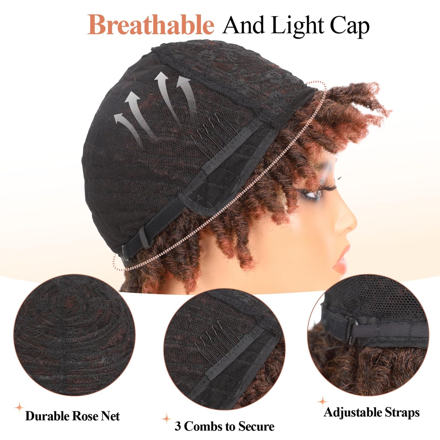 WIGER Soft Faux Locs Hair Wigs Twisted Short Dreadlock Wig for Black Women And Men Ombre BUG Afro Curly Braided Wigs Glueless Afro Kinky Twist Wigs Synthetic Short Dreads Wig