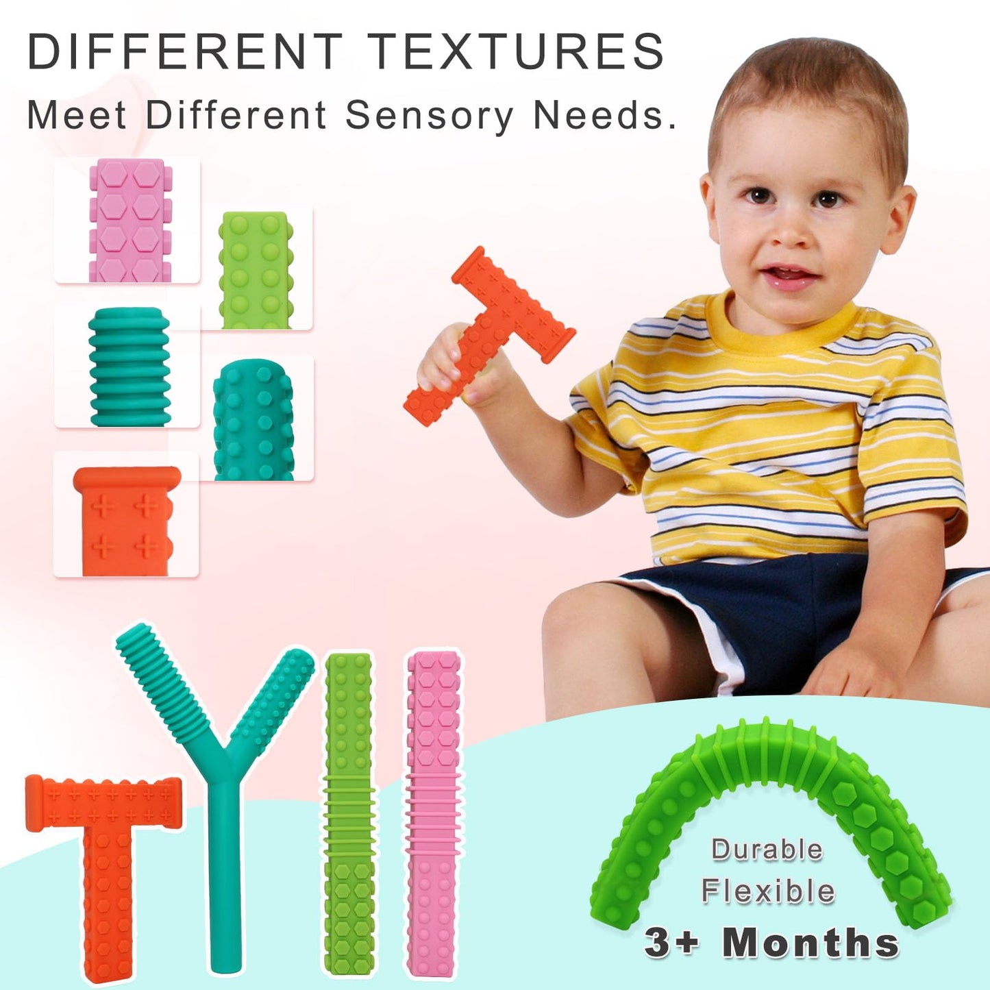 Sensory Chew Toys for Autistic Children, 4 Pack Silicone Chew Tube Teething Sticks Toys for Autism, ADHD, SPD, Chewies with Special Needs, Oral Motor Chewy Tool for Sensory Kids Chewer.