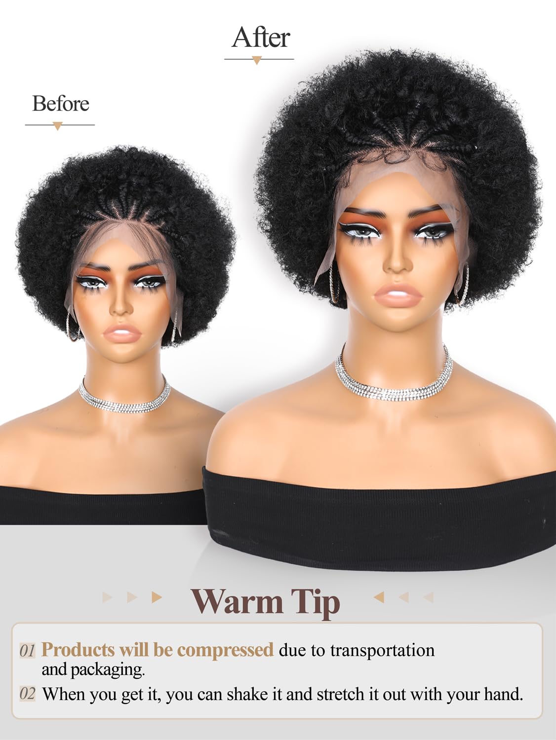 Quantum Love Braided Cornrow Afro Puff Wig for Black Women Stitch Braids Lace Front Wigs with Baby Hair Glueless Prep lucked Afro Braid Synthetic Natural Black Hair