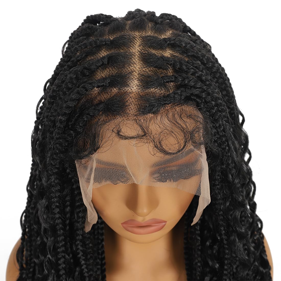 28 Inch Lace Front Braided Wigs for Black Women Knotless Braids Wigs Bohemian Boho Braids Goddess Box Braided Wig with Baby Hair (Black, 28 inch)