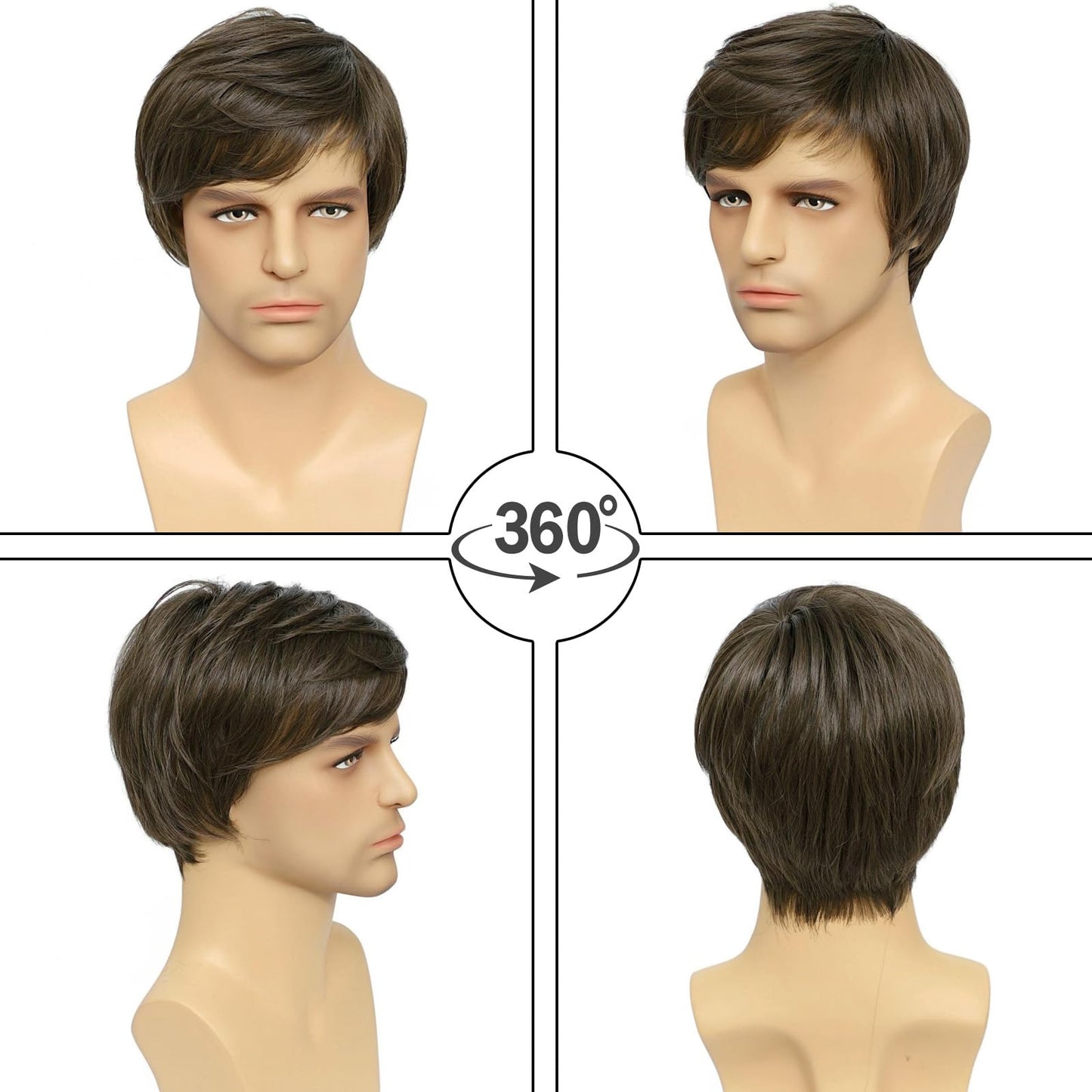 Mens Short Brown Wigs for Men Synthetic Realistic Natural Hair Male Cosplay Party Halloween Wigs