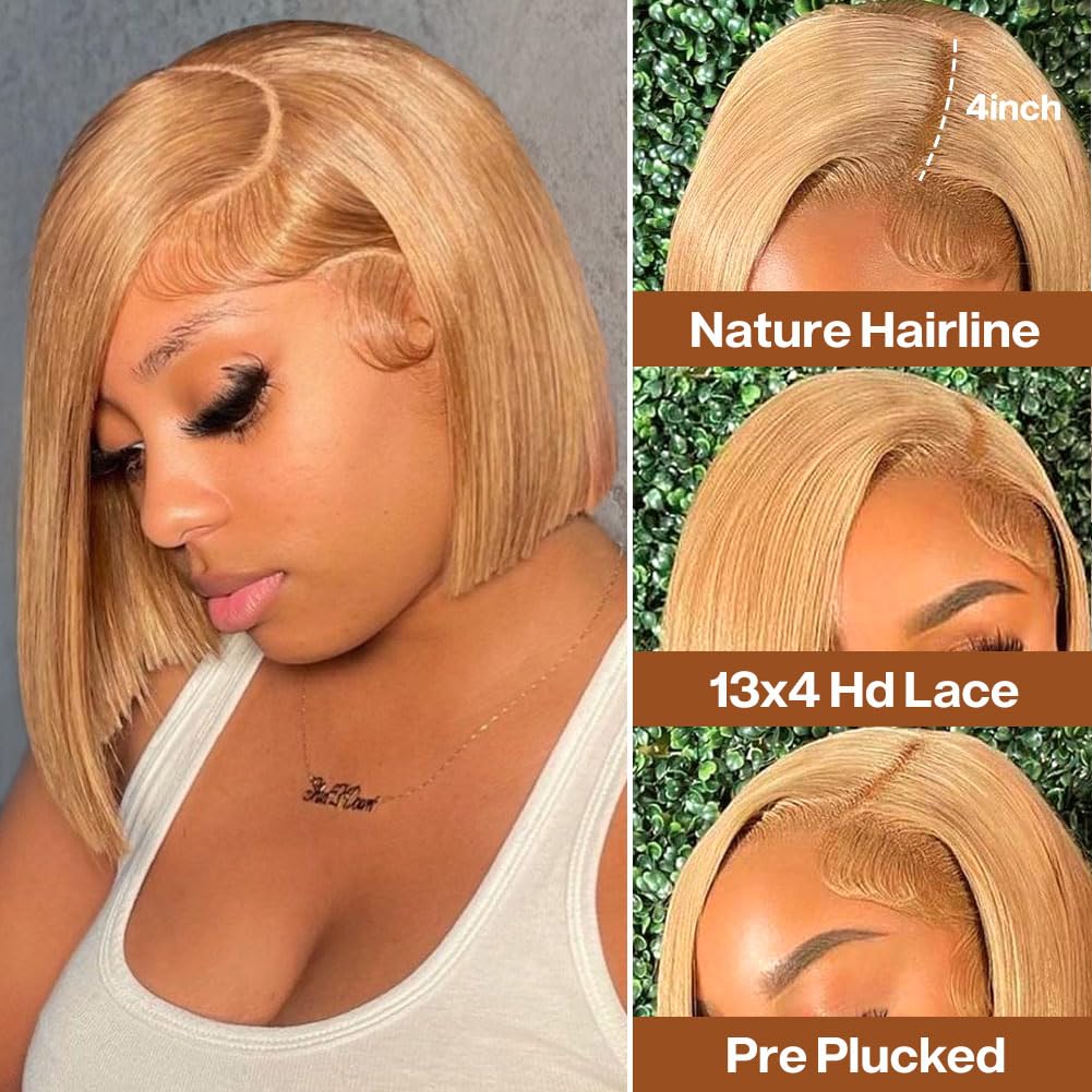 HUIWANYAN Hihmarm Honey Blonde Wig Human Hair #30 Bob Wig Human Hair Glueless 13x4 Hd Lace Front Wigs For Black Women Bob Lace Front Wigs Human Hair Pre Plucked 180% Density Short Wigs 12 Inch