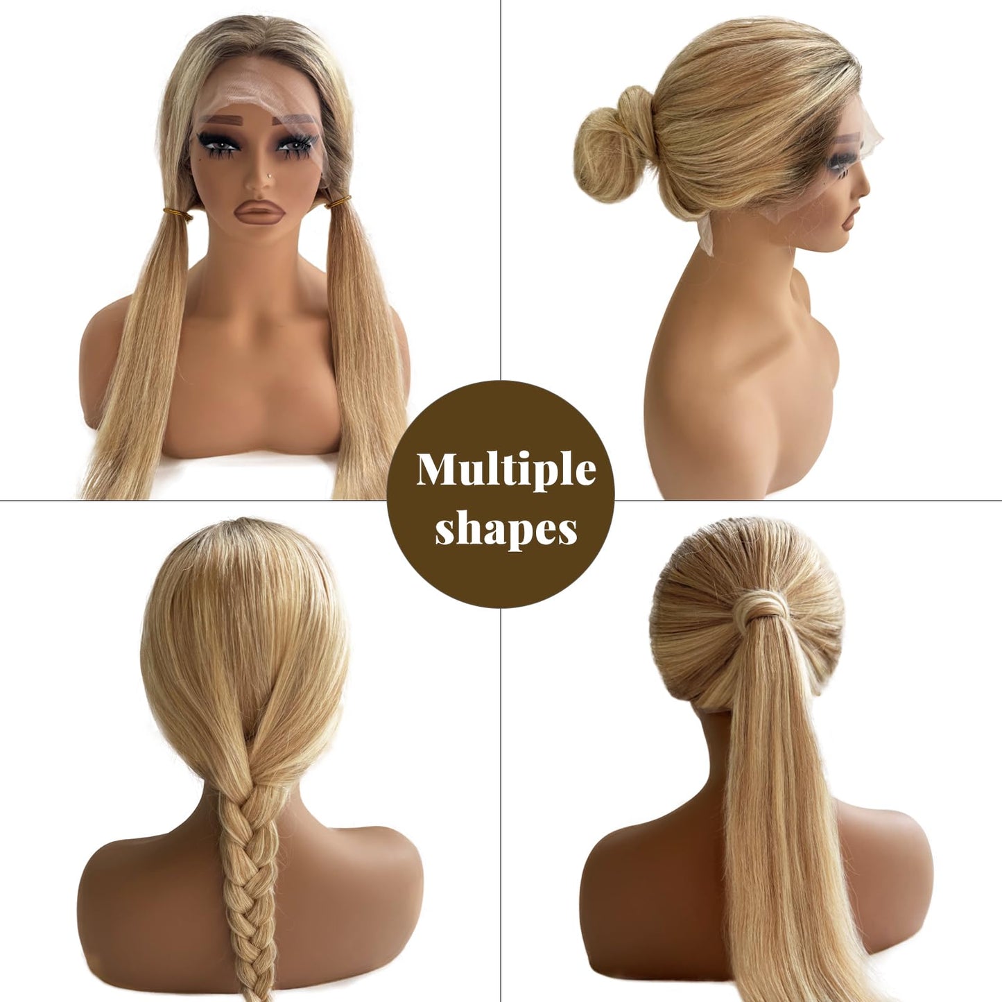 13x4 Straight Lace Front Wigs Human Hair for Women, 24 Inch Highlights Ombre Golden Brown Mixed 613 Blonde with Brown Roots HD Lace Frontal Wig Human Hair, Glueless Wig Pre Plucked Bleached Knots