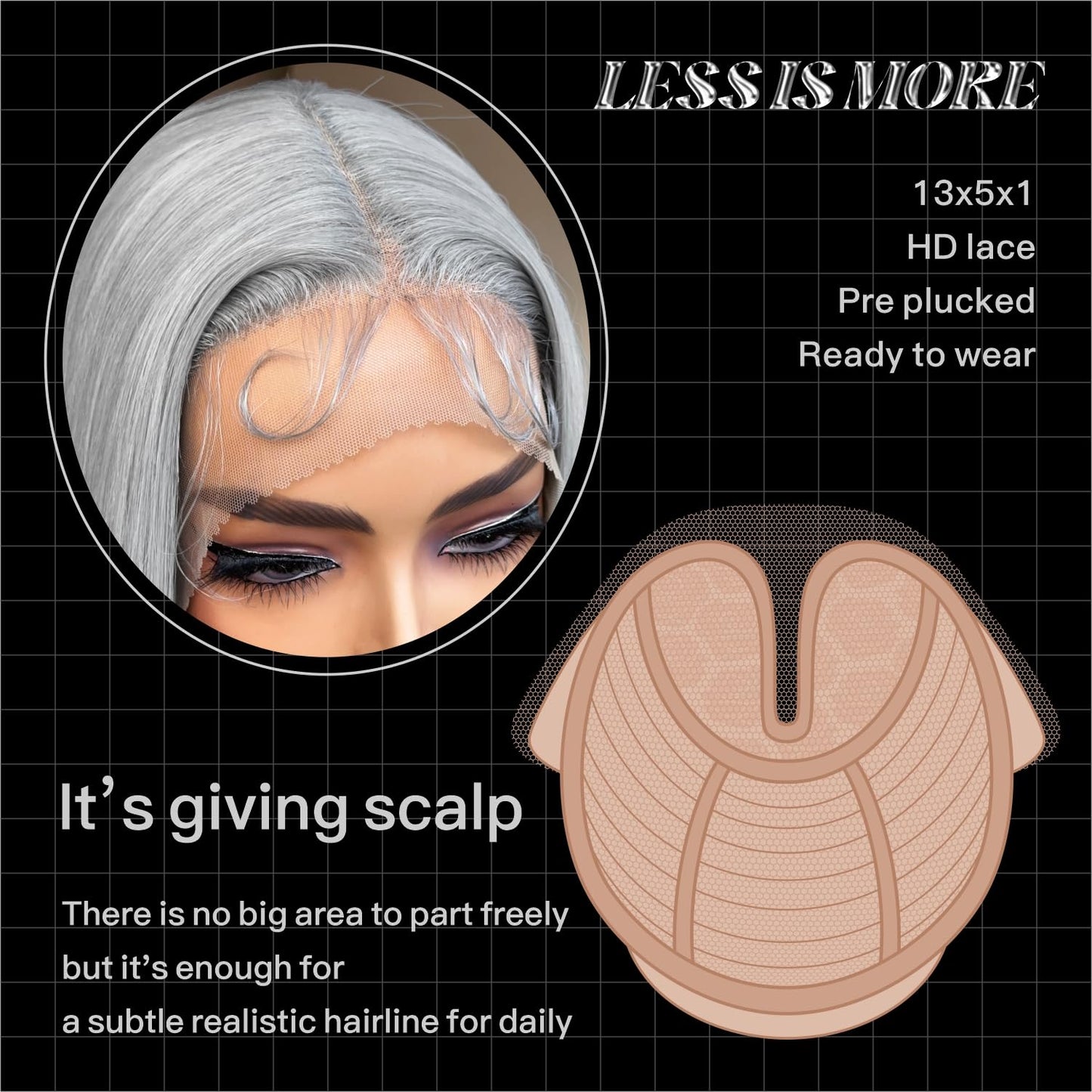 BrownBomb Grey Wig Long Silver Lace Front Wig Pre Plucked Small Knots Ready to Wear, Silver Gray Synthetic Hair Wigs for Women 26inch Long Straight Silver Wig