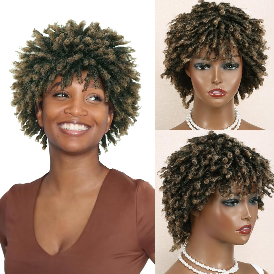 hairyhme Ombre Blonde Short Dreadlock Wigs, Short Afro Braided Wigs for Black Women, Twist Braided Wig Faux Locs Braid Glueless Wigs for Women