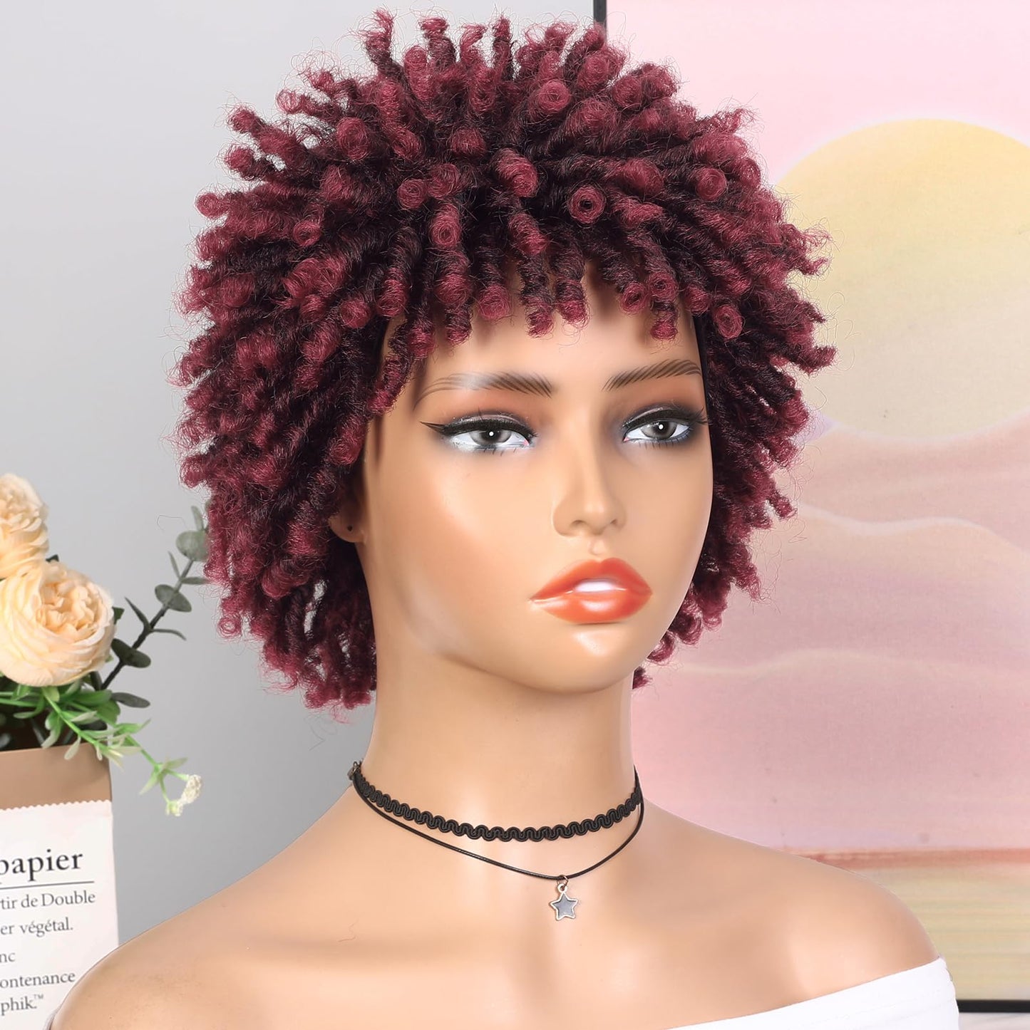 WIGER Soft Faux Locs Hair Wigs Twisted Short Dreadlock Wig for Black Women And Men Ombre BUG Afro Curly Braided Wigs Glueless Afro Kinky Twist Wigs Synthetic Short Dreads Wig