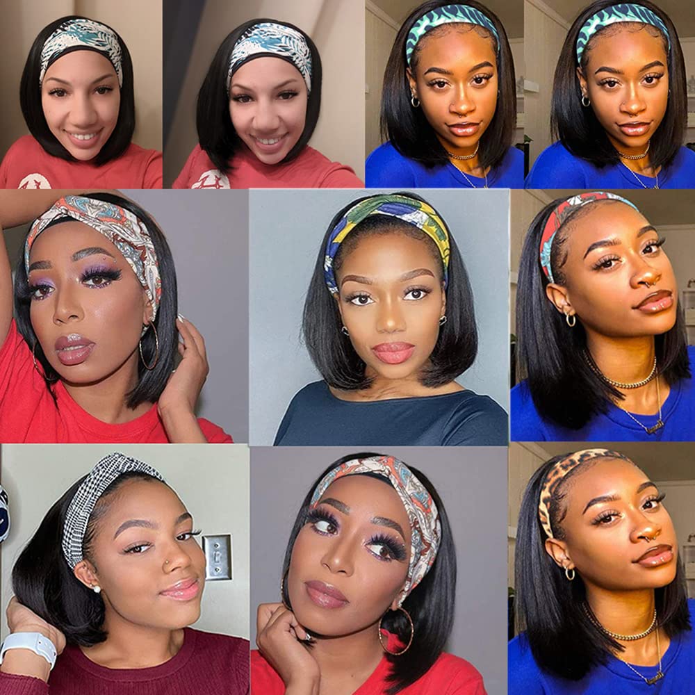 RUIP Straight Bob Headband Wigs 10inch short bob wigs for Black Women None Lace Half Wigs Natural Heat Resistant Synthetic Hair Headband Wigs for Cosplay Party Daily Use (10in), Natural black#1b