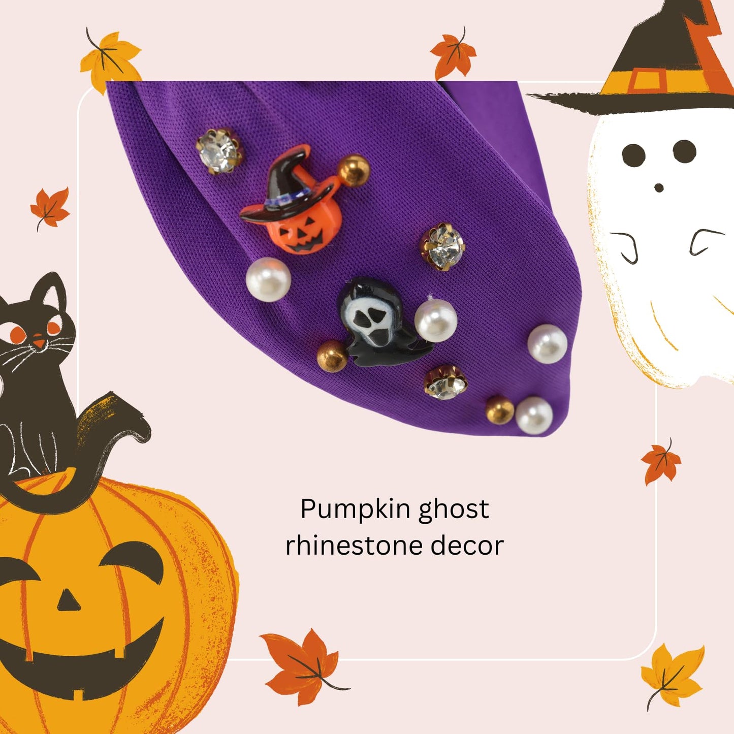 Danumei Halloween Headband Spooky Knotted Headbands for Women Gothic Boo Hairband Twist Wide Hair Accessories for Costume Party